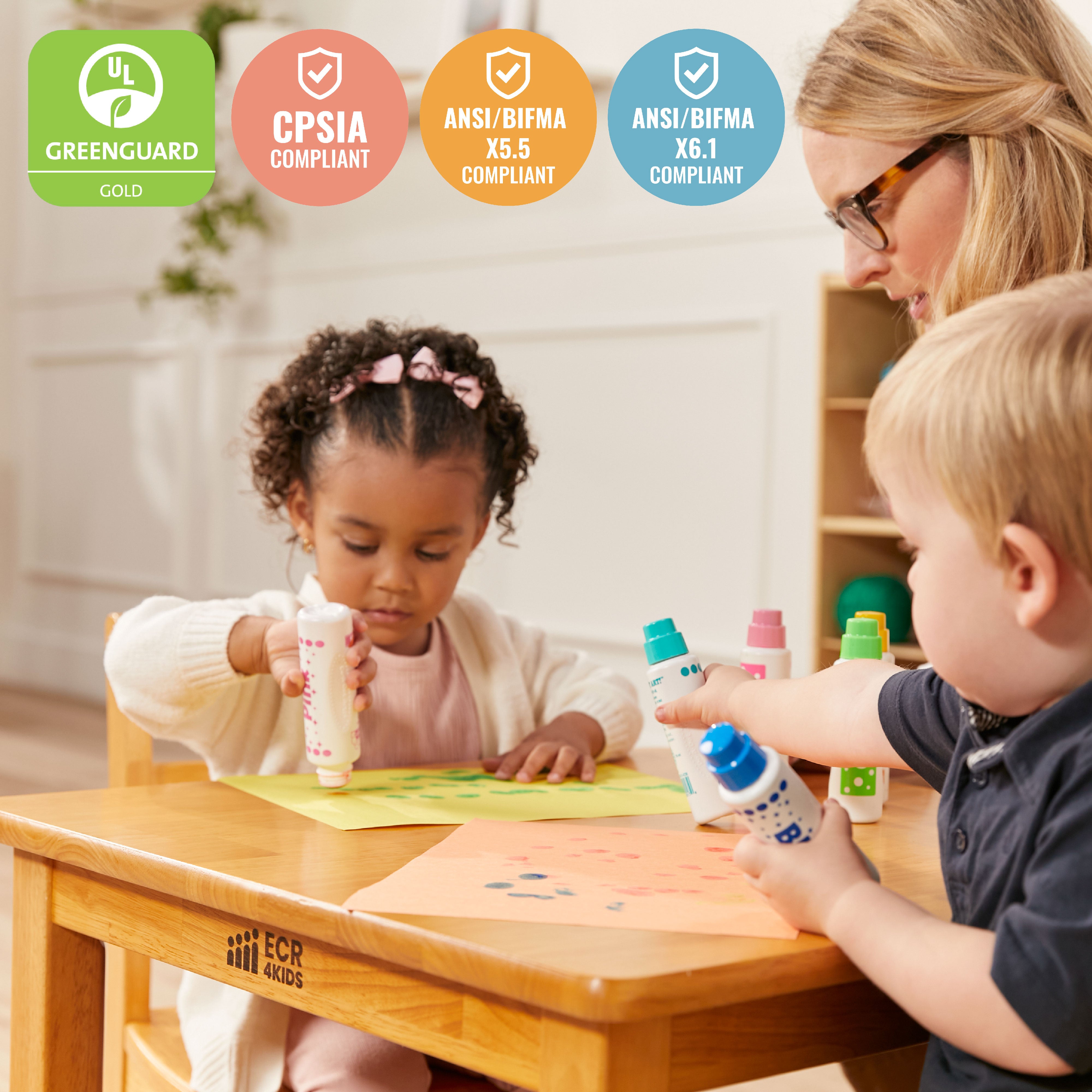 24in x 24in Square Hardwood Table with 16in Legs and Two 8in Chairs, 3-Piece