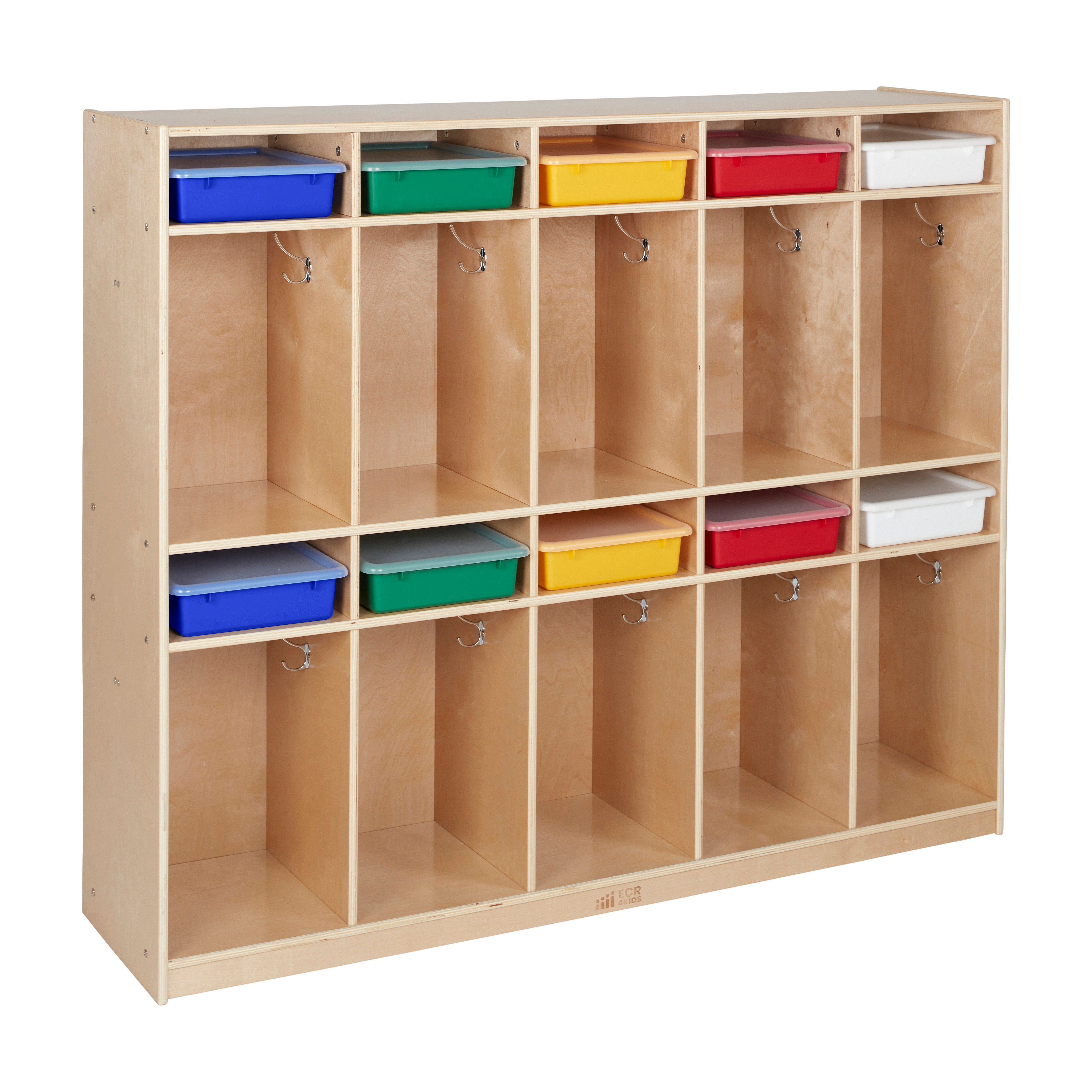 10-Section Storage Locker and Letter Size Trays with Lids, Natural, Classroom Furniture