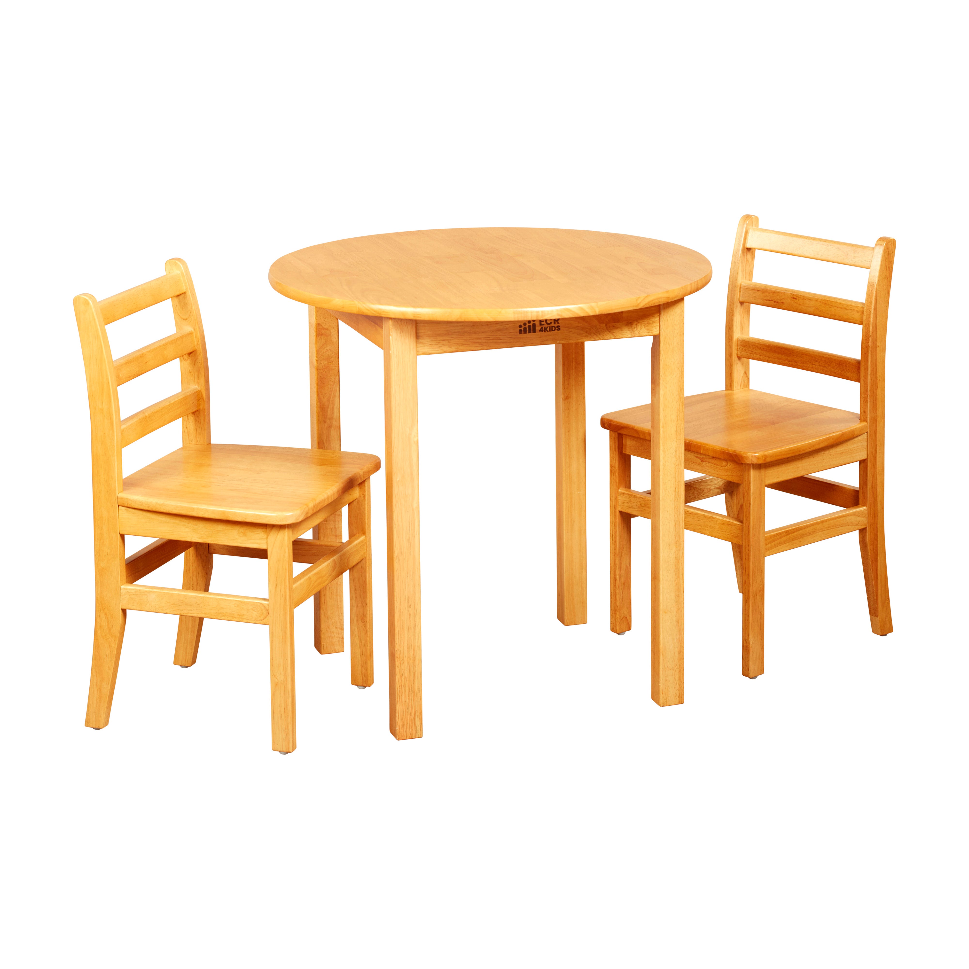 30in D Round Hardwood Table with 28in Legs and Two 16in Chairs, 3-Piece