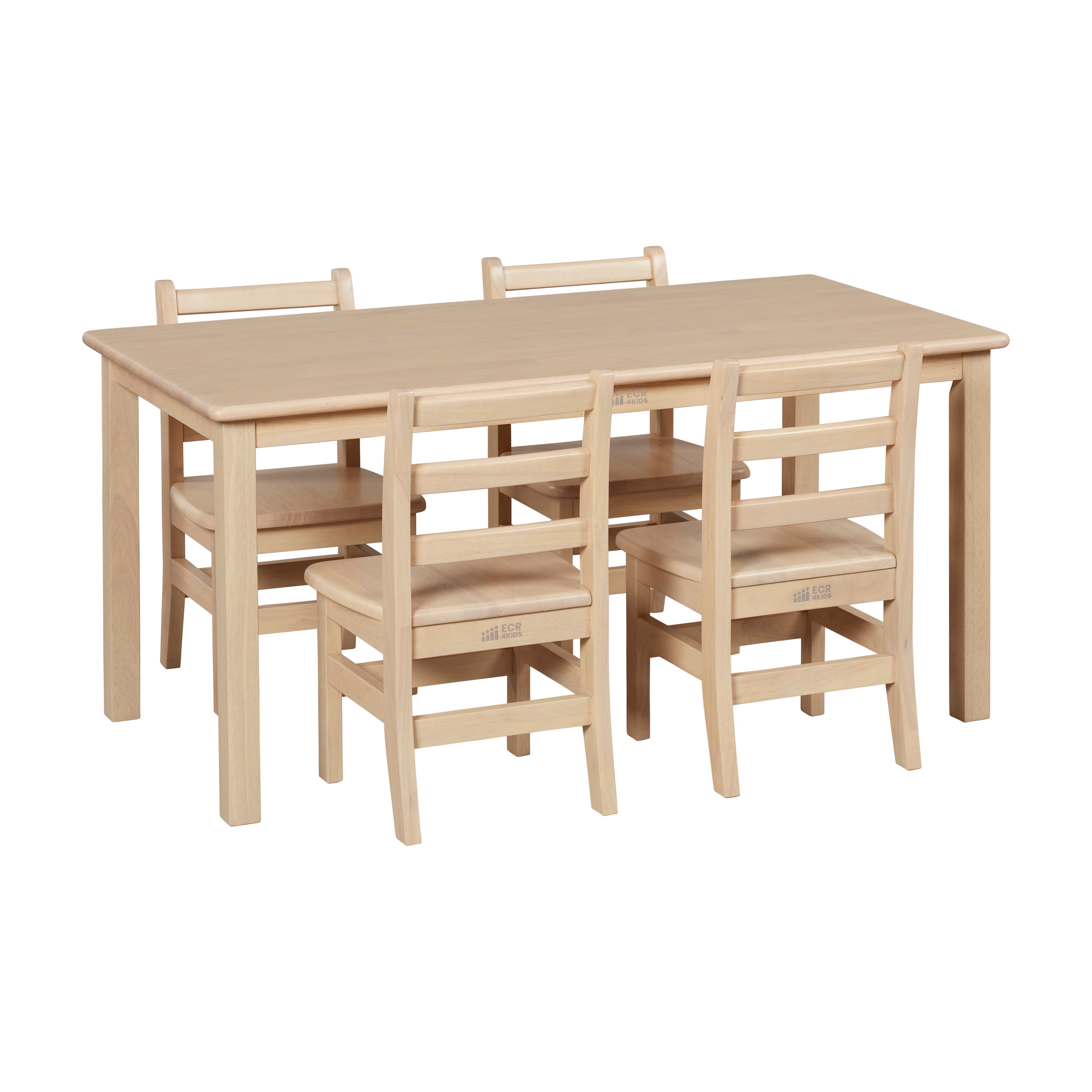 24in x 48in Rectangular Hardwood Table and Chair Set, 12in Seat Height, 5-Piece
