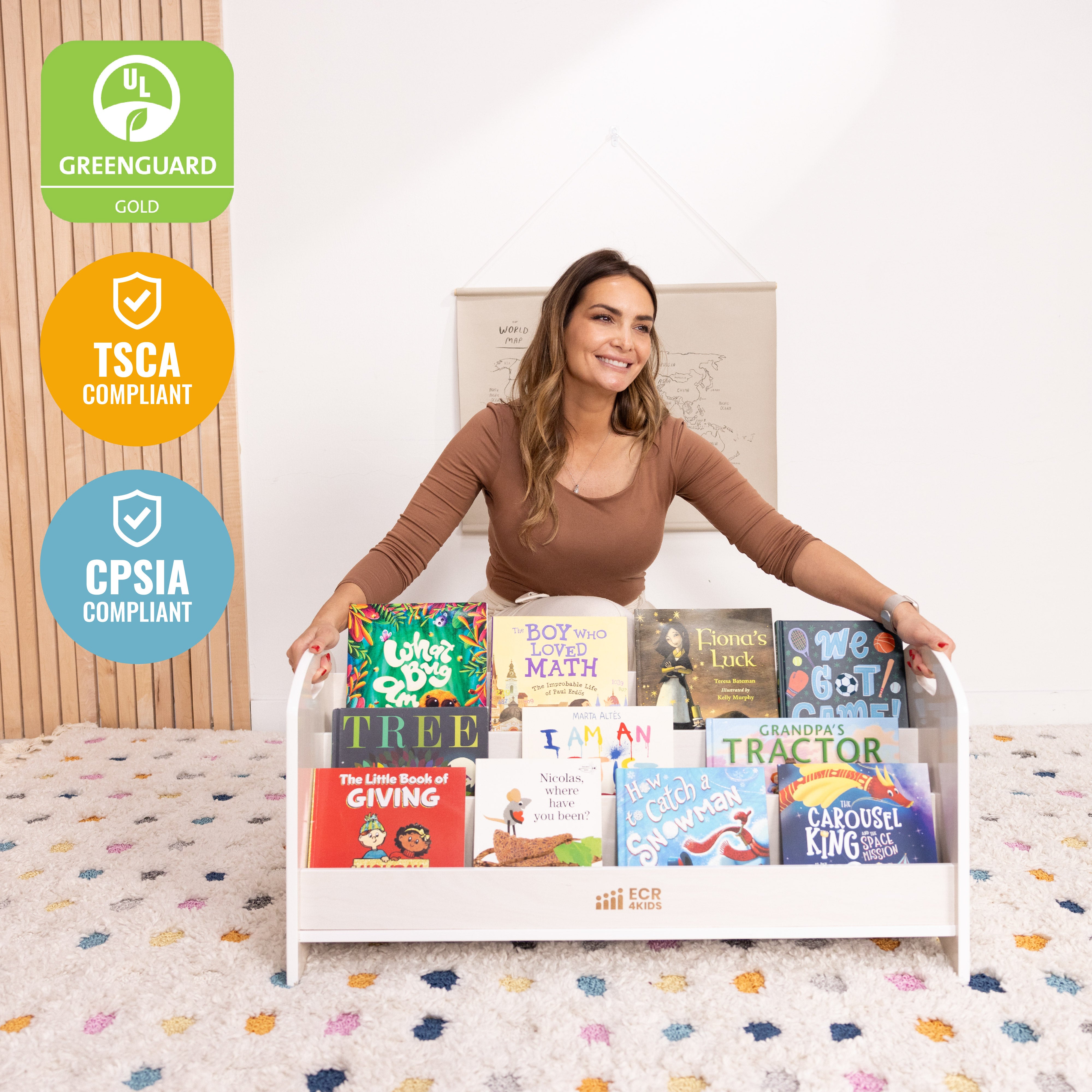 3-Shelf Floor Book Display with Handles