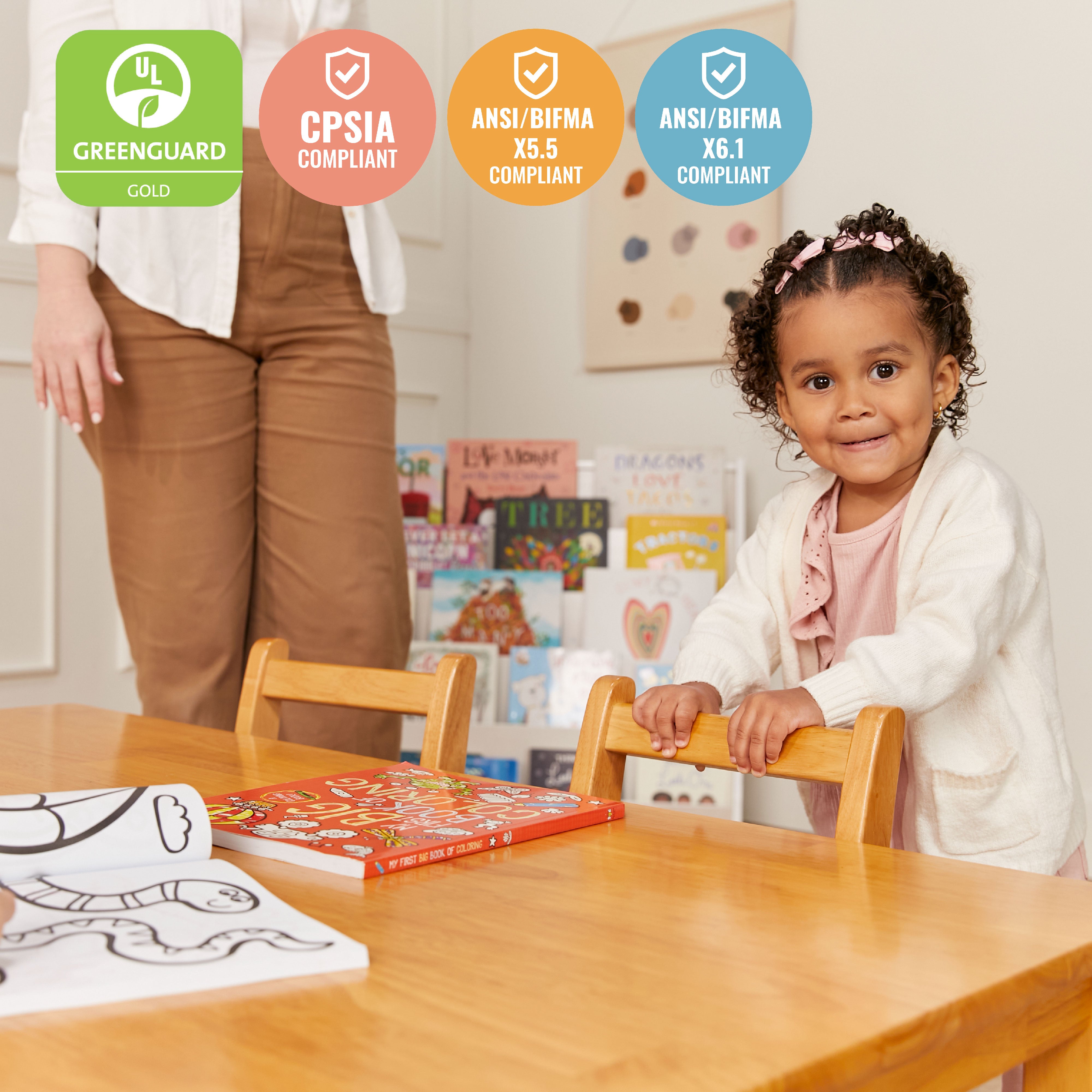 30in x 48in Rectangular Hardwood Table with 16in Legs and Four 8in Chairs, 5-Piece