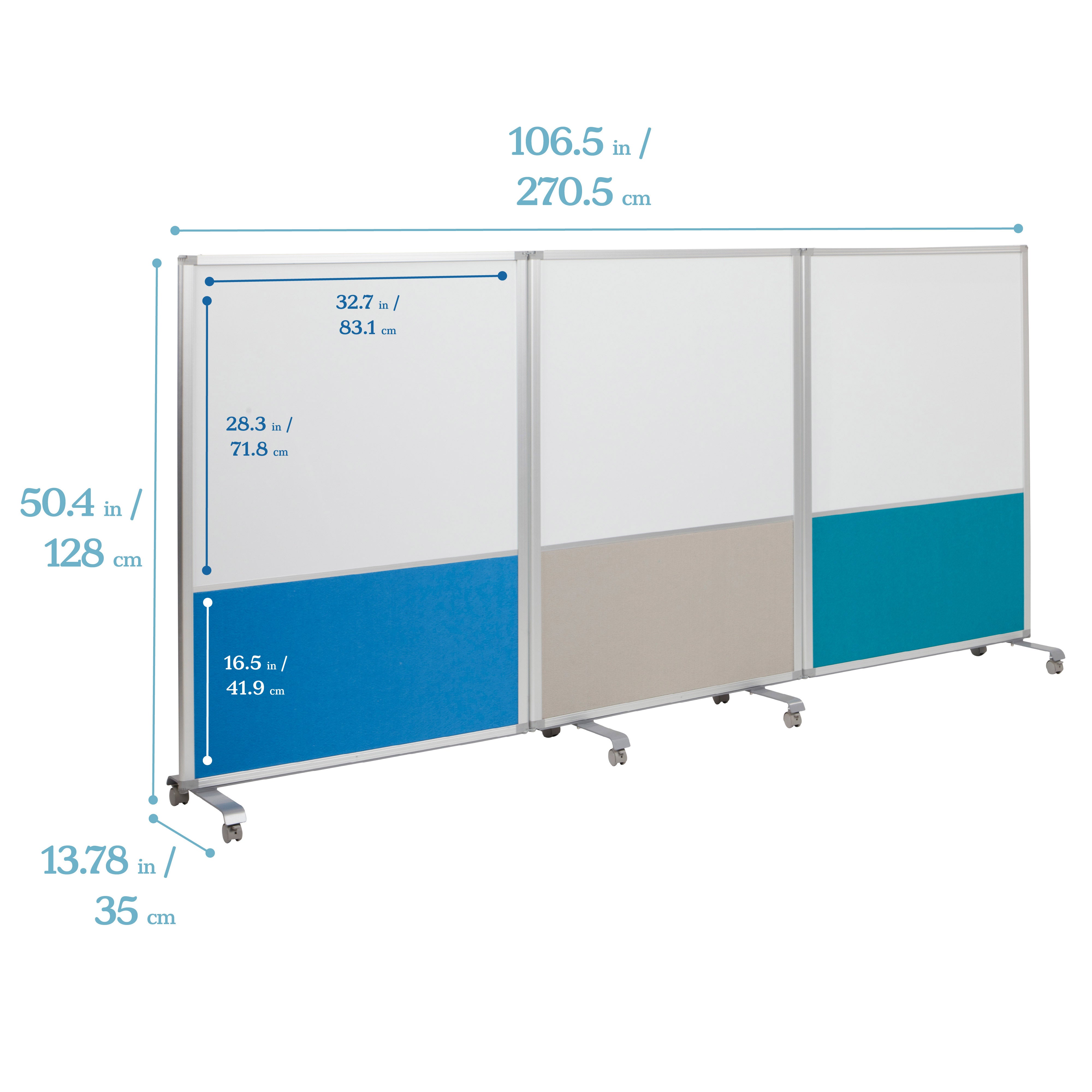 Mobile Dry-Erase and Flannel Split Room Divider, 3-Panel