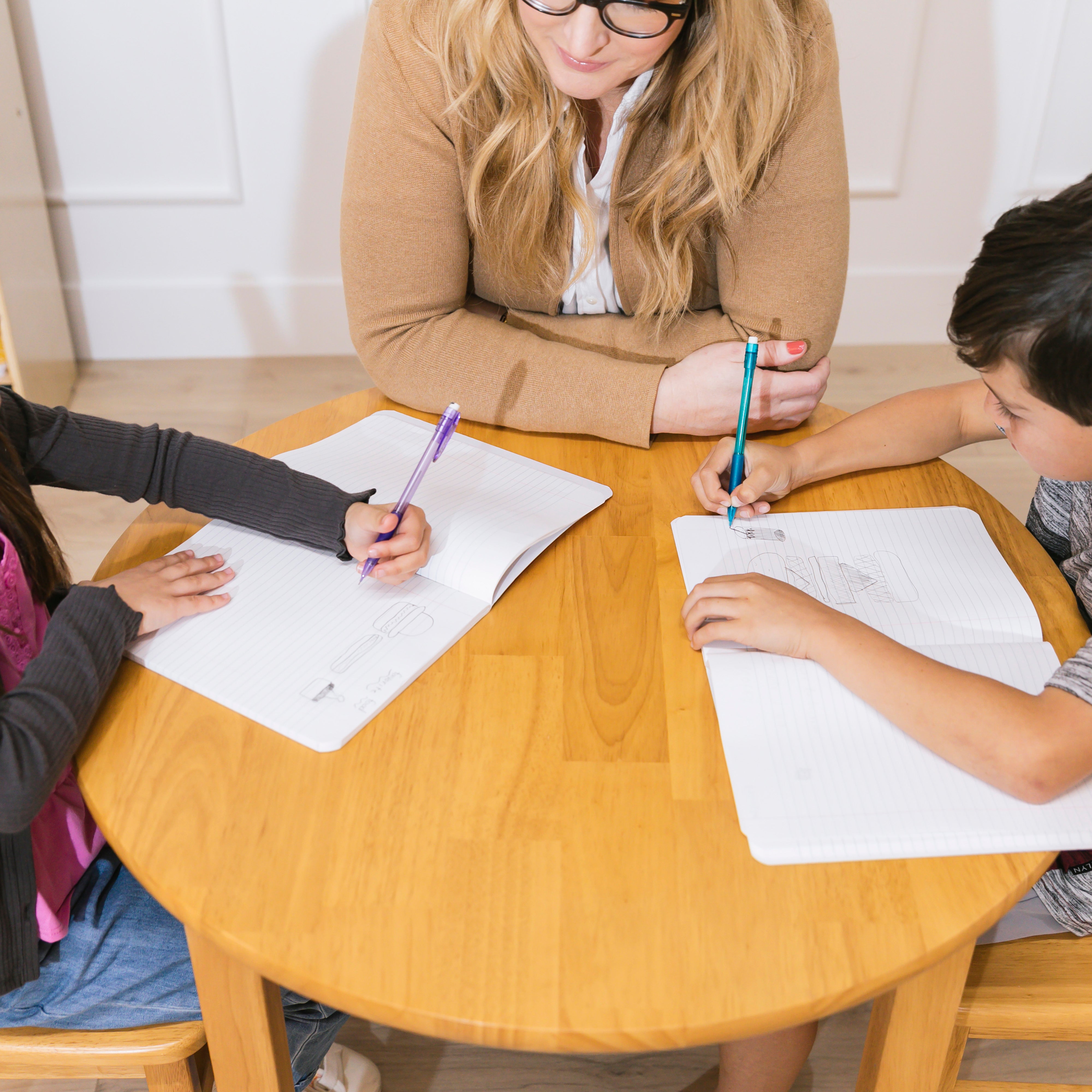 30in D Round Hardwood Table with 24in Legs and Two 14in Chairs, 3-Piece
