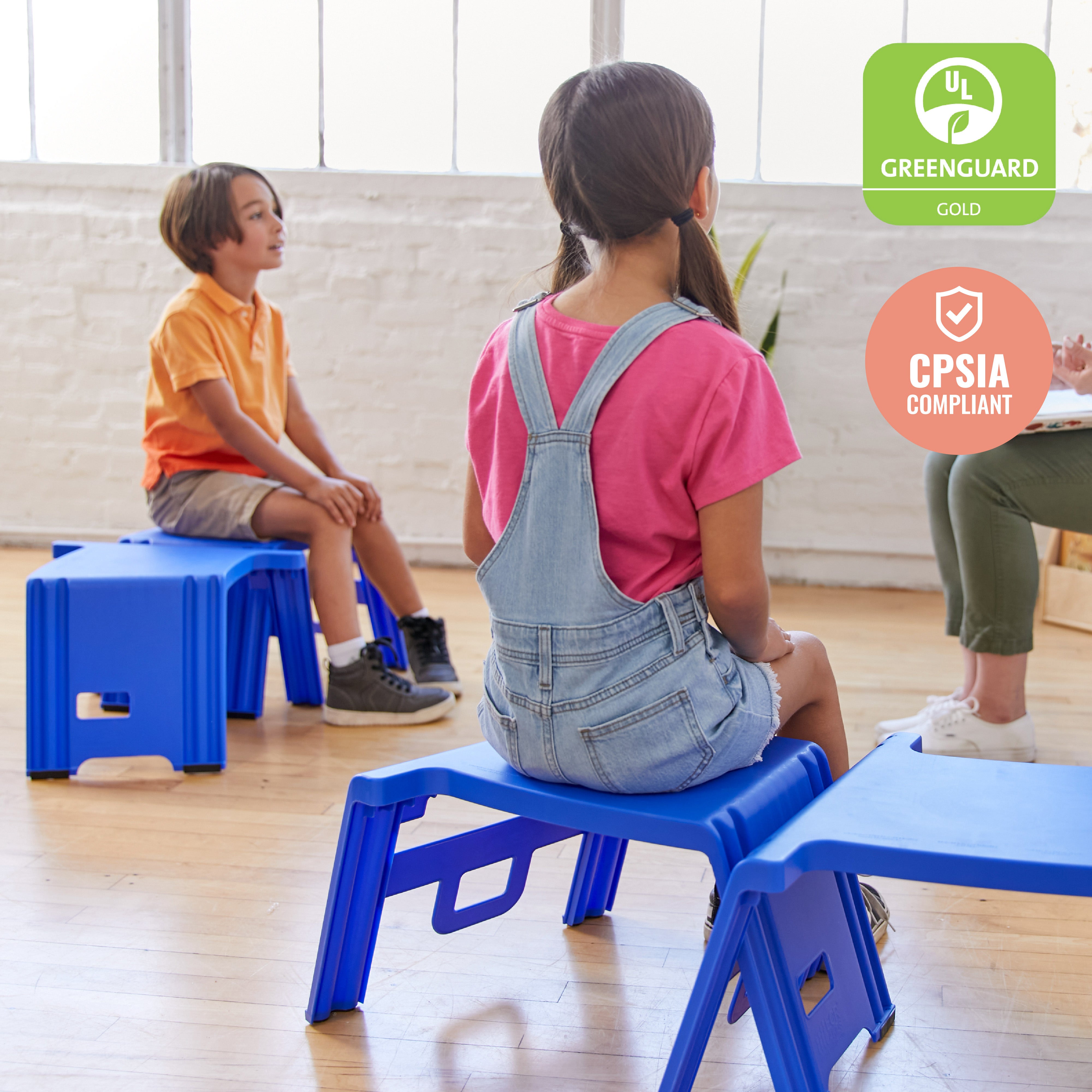 Linking Stackable Classroom Stools, Portable Table, 4-Piece