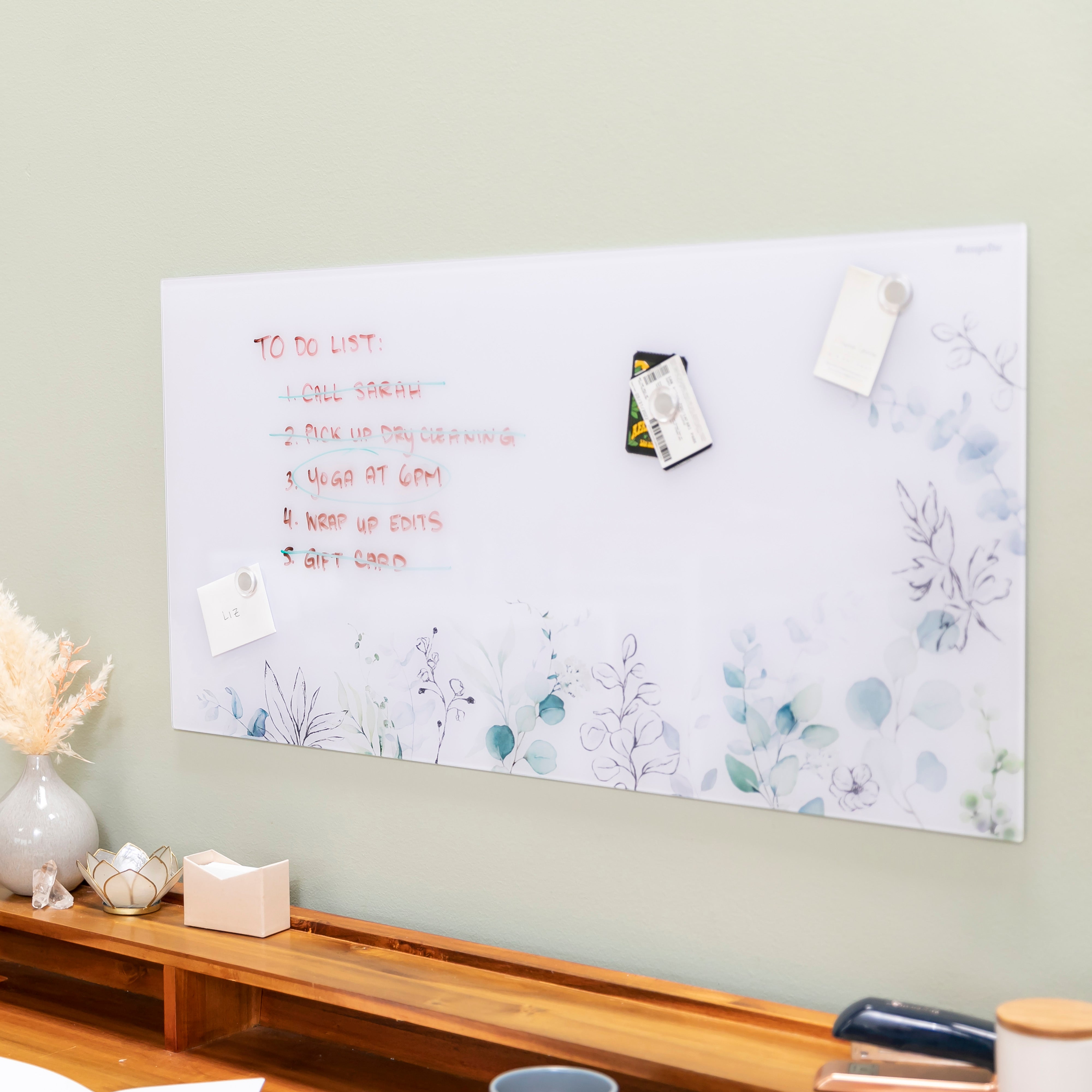 MessageStor Magnetic Dry-Erase Glass Board with Magnets, 18in x 36in