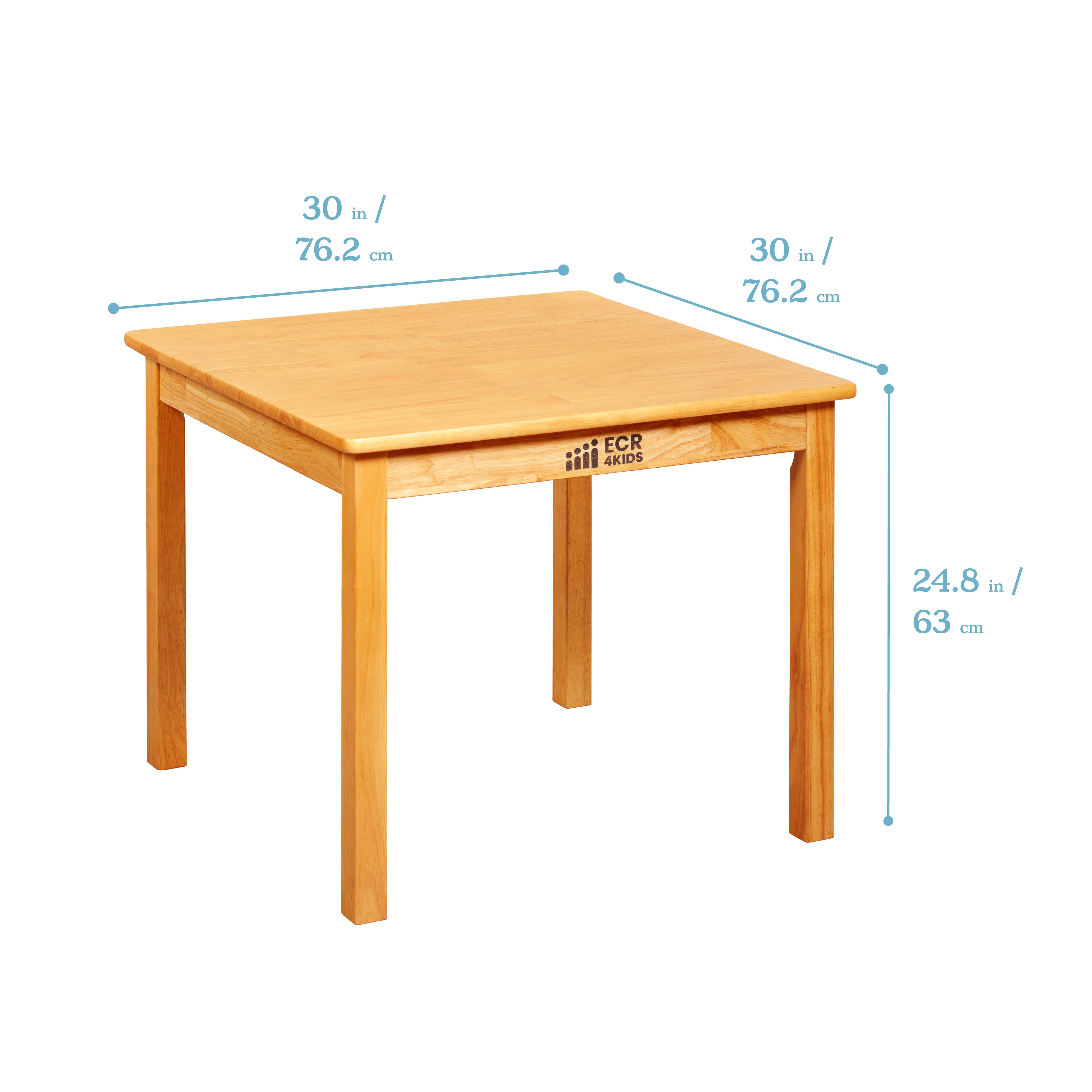 30in D Square Hardwood Table with 24in Legs and Two 14in Chairs, 3-Piece