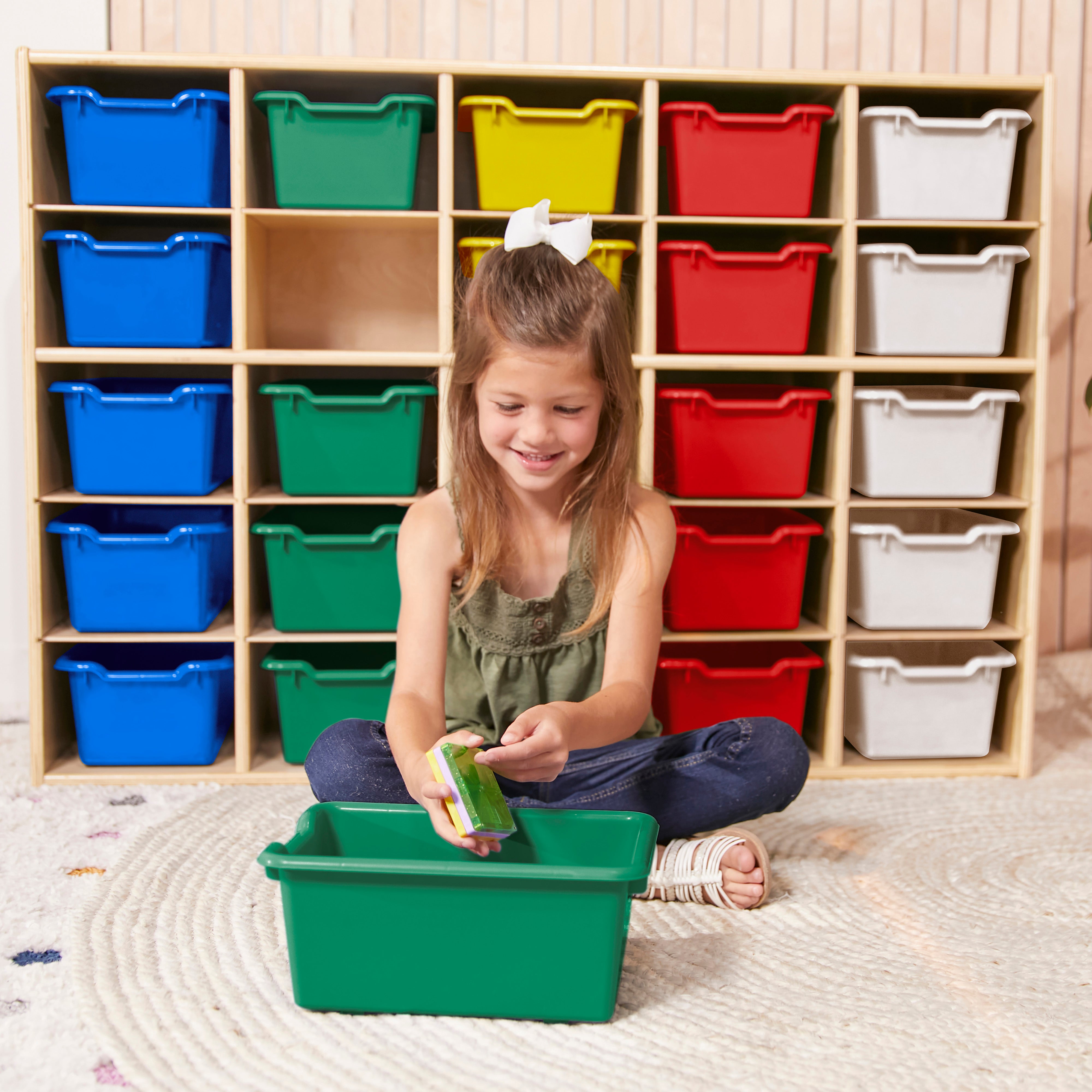 Streamline 25 Cubby Tray Cabinet with 25 Scoop Front Storage Bins, 5x5, Natural