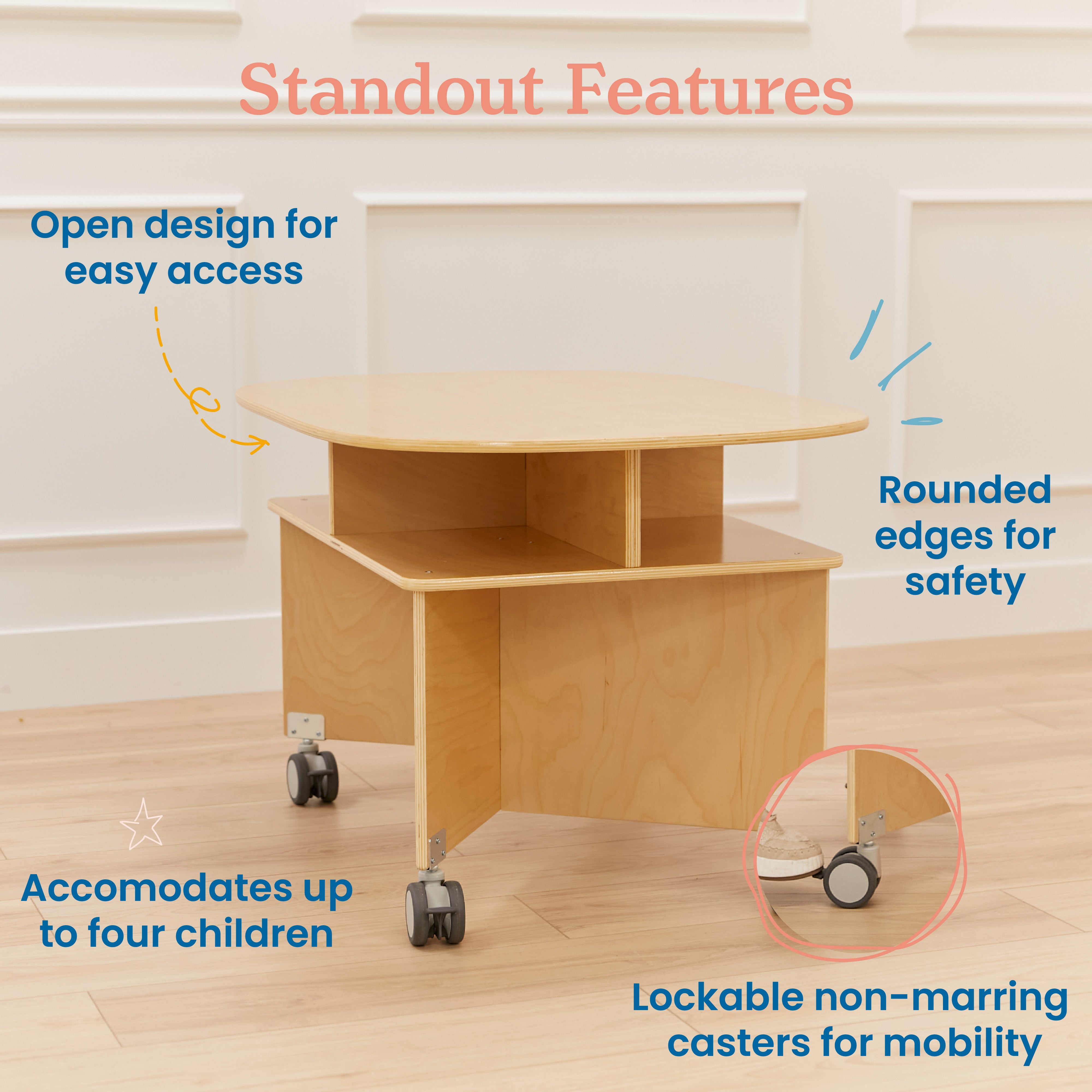 Preschool Dramatic Play Center with Play Kitchen, Dress Up Carousel, Storage Cabinet and Collaboration Table