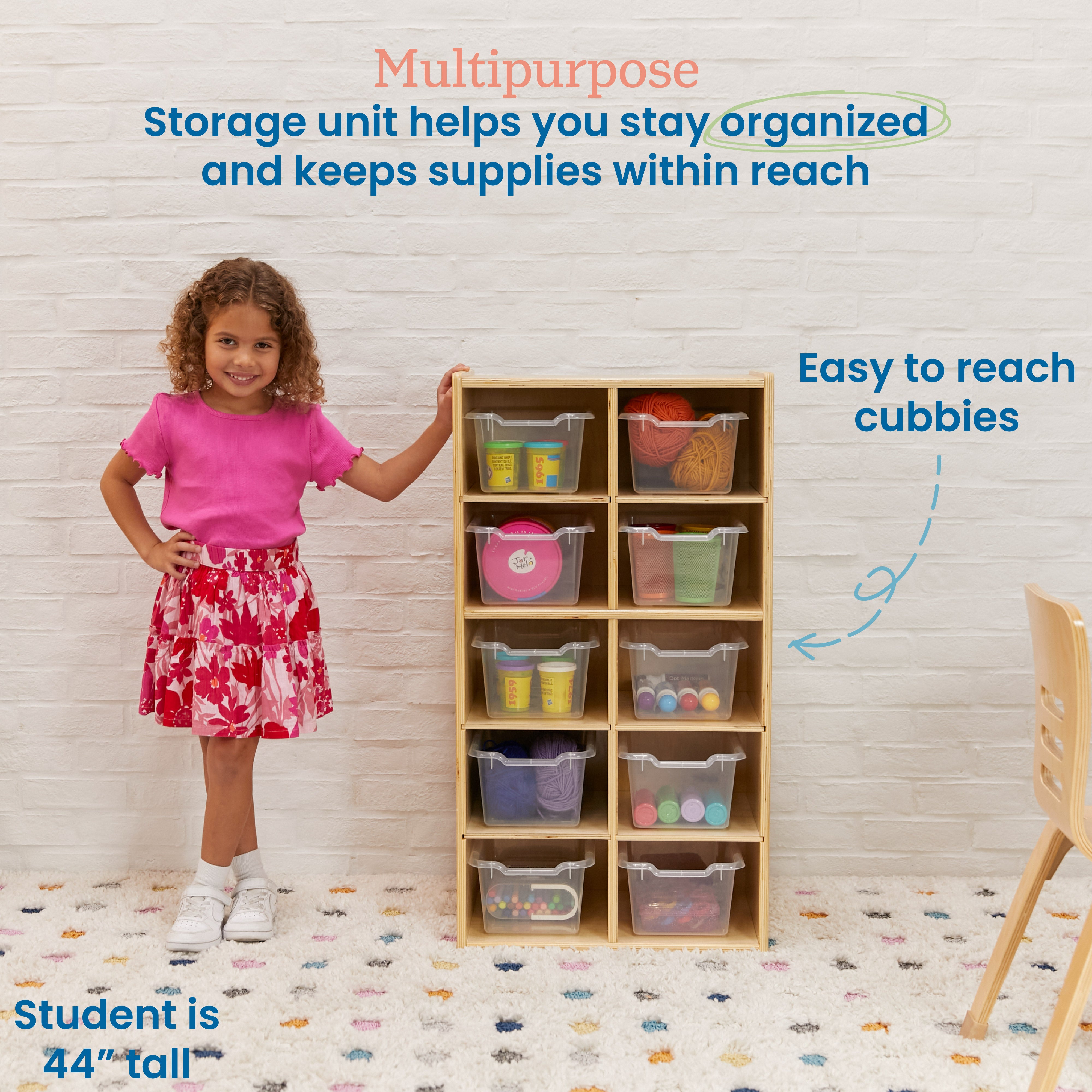 Streamline 10 Cubby Tray Cabinet with 10 Scoop Front Storage Bins, 5x2, Natural