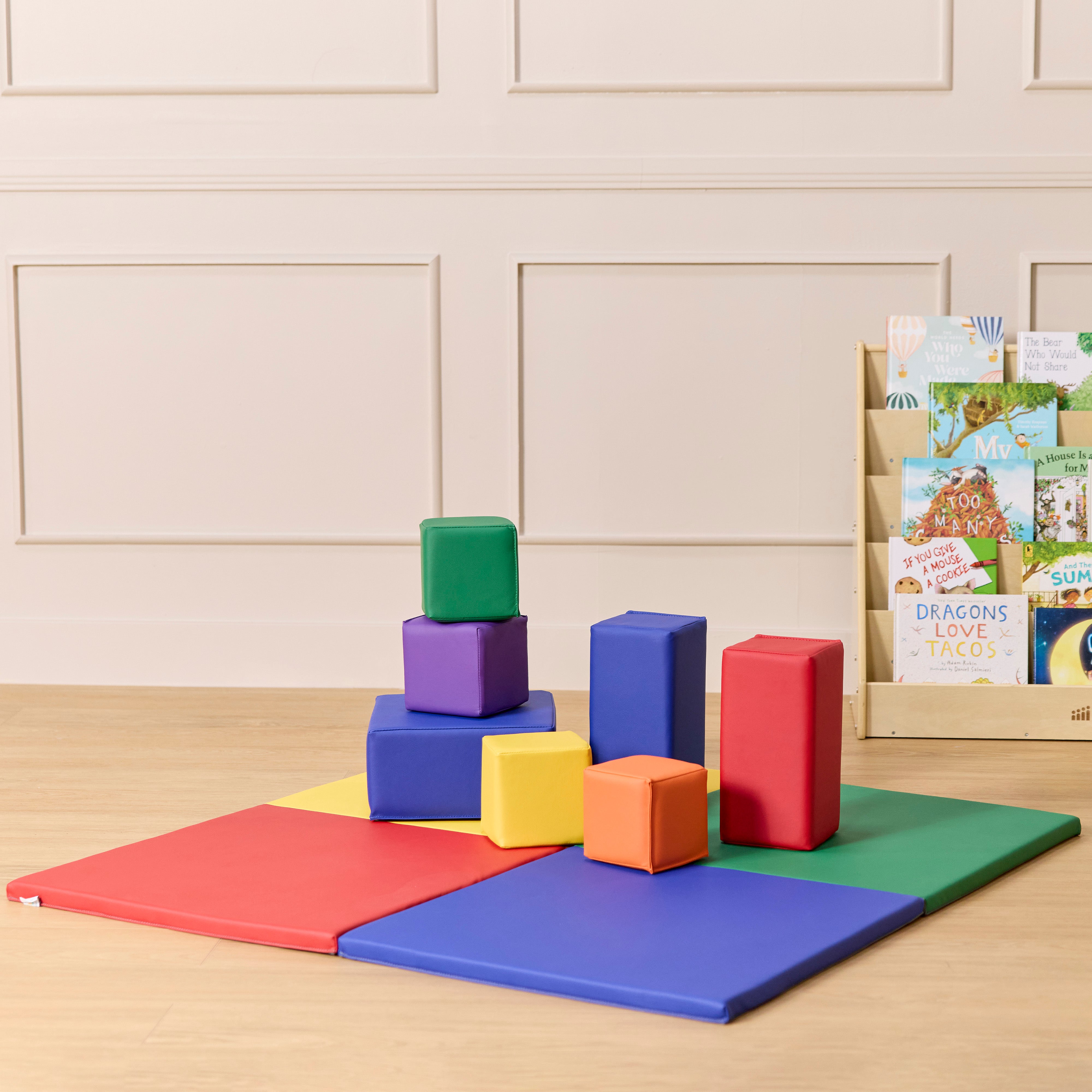 Quad Fold-N-Go Activity Mat and Toddler Blocks, 8-Piece