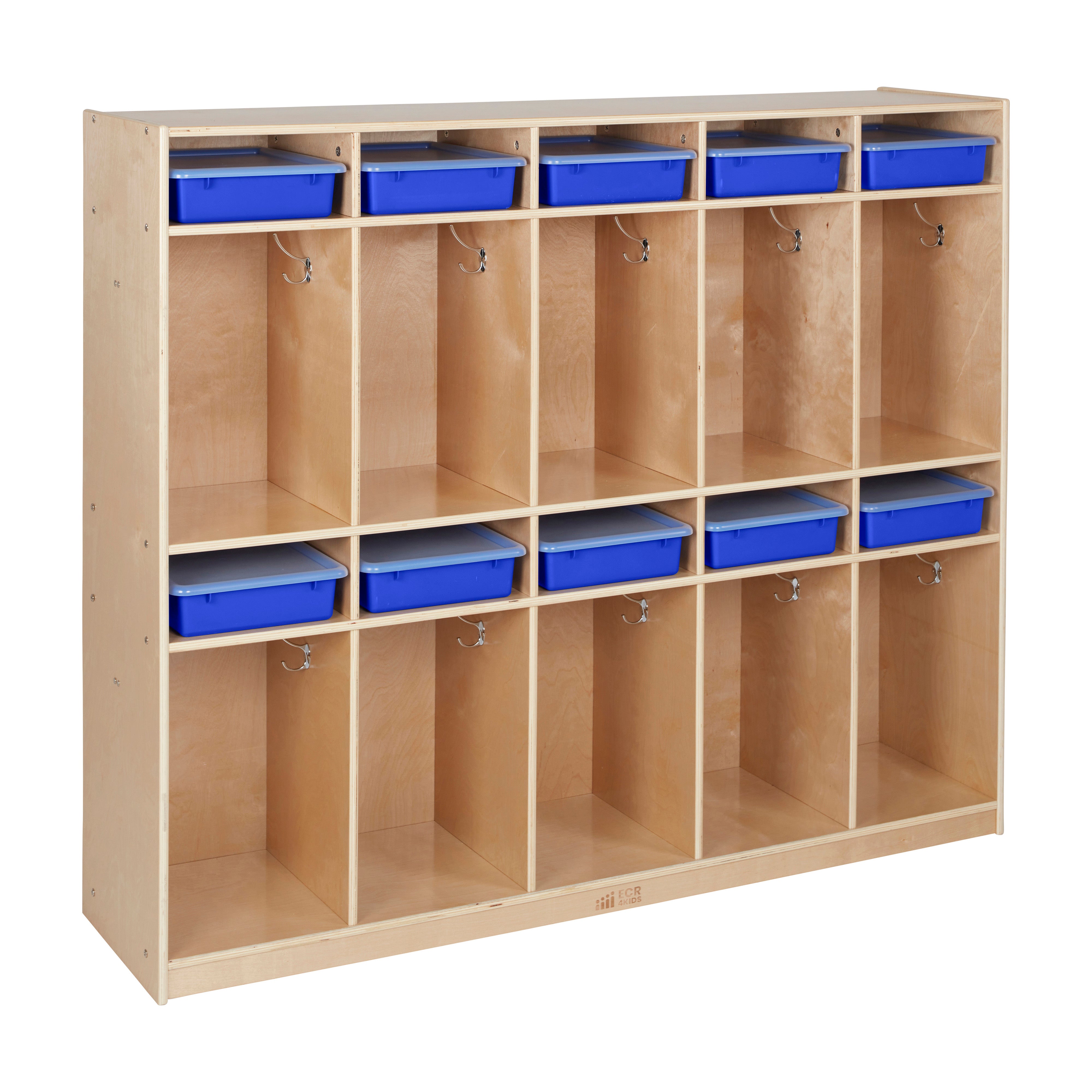 10-Section Storage Locker and Letter Size Trays with Lids, Natural, Classroom Furniture