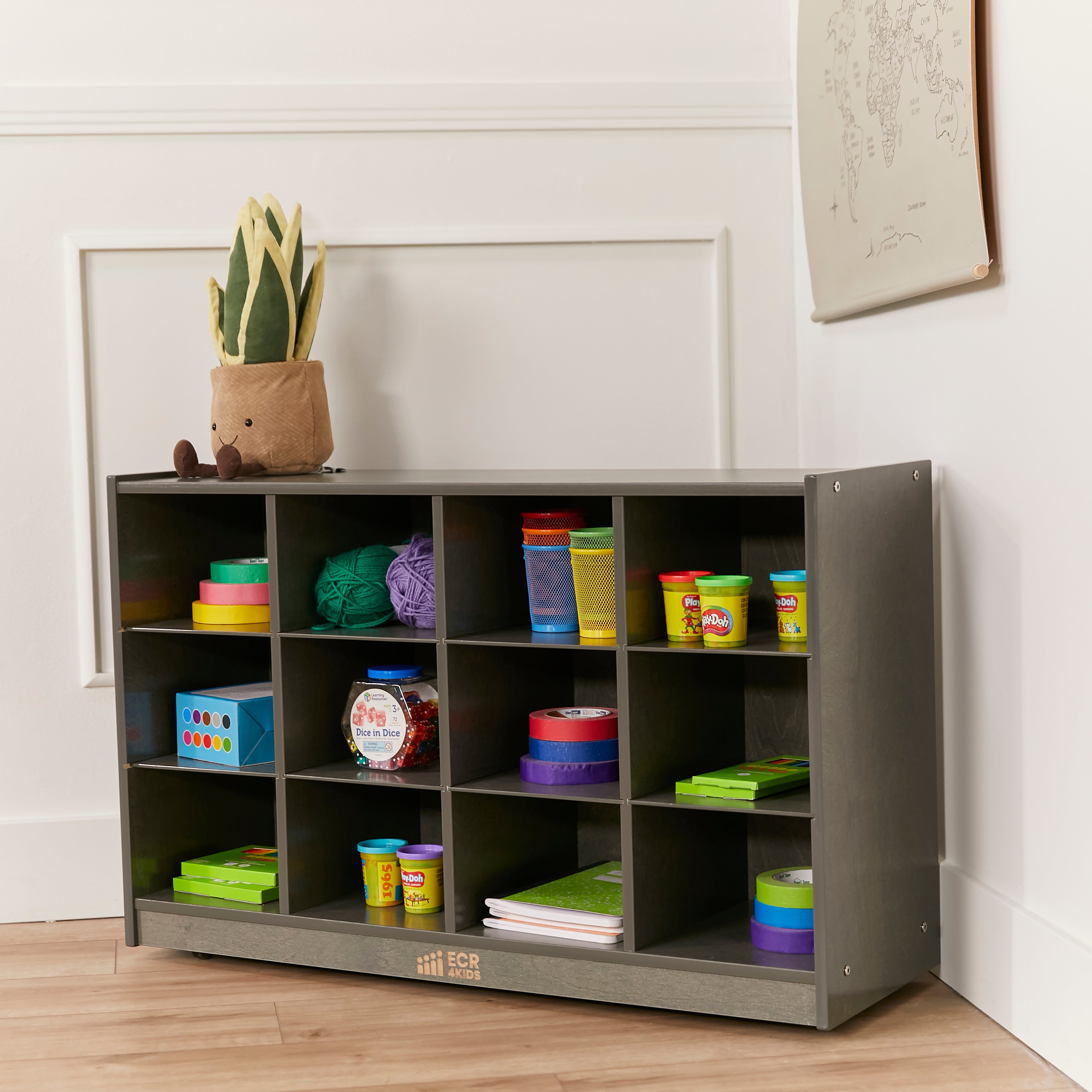 12 Cubby Mobile Tray Storage Cabinet, 3x4