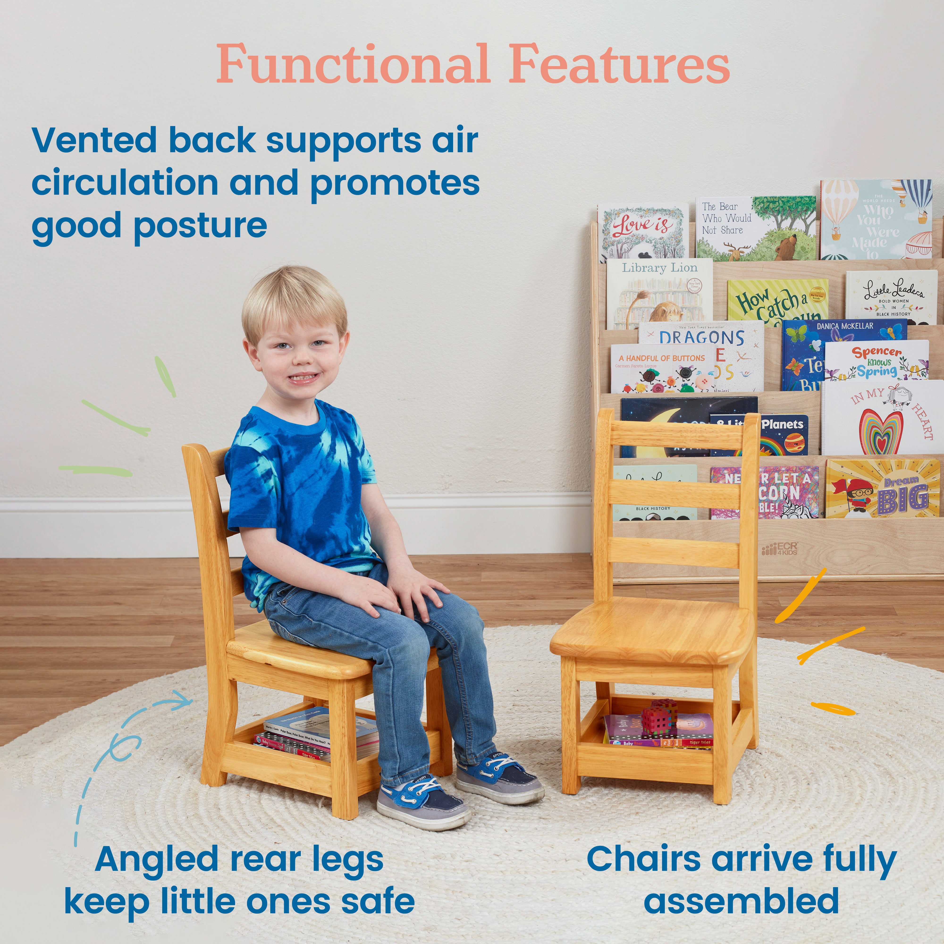 Three Rung Ladderback Chair with Storage, 2-Pack - Assembled