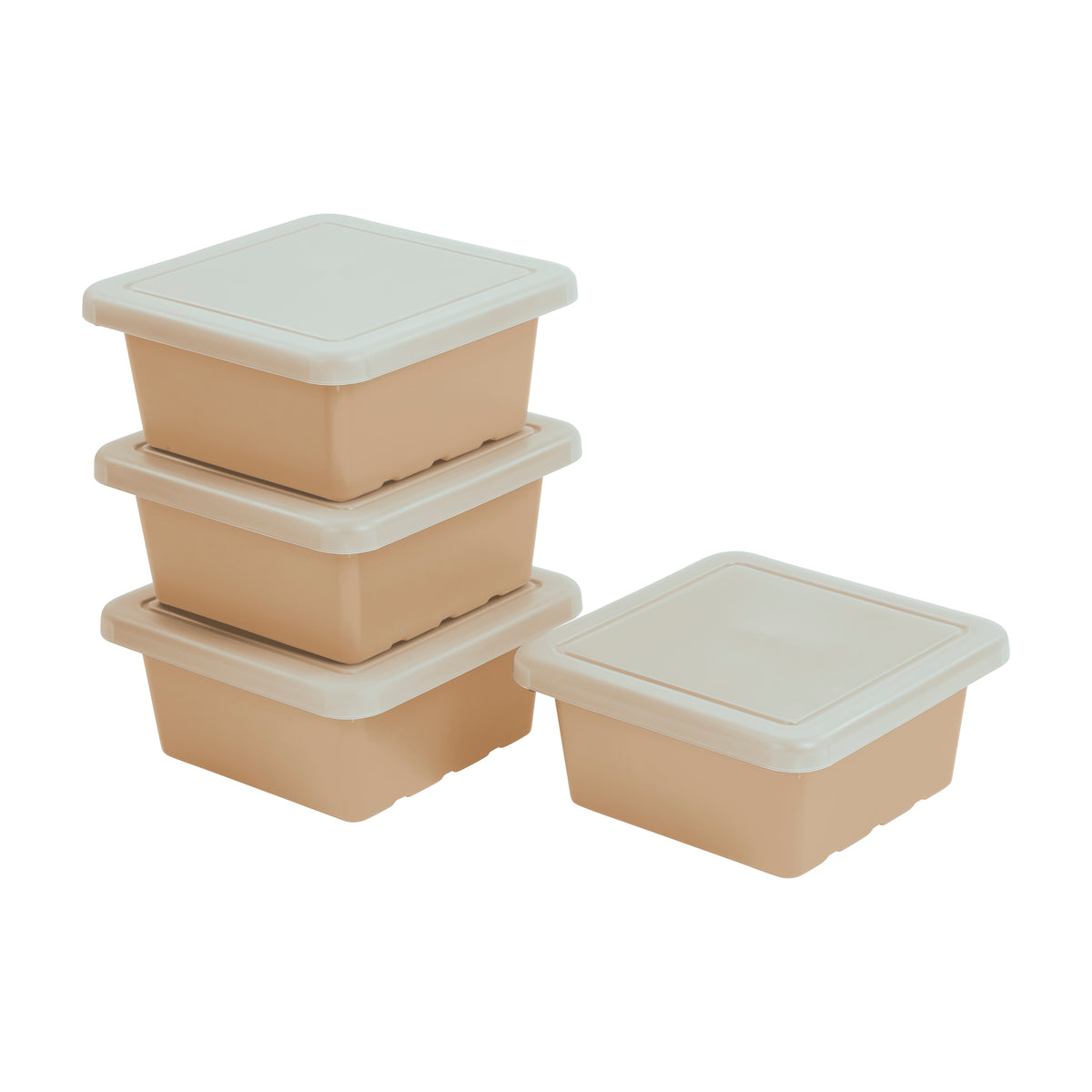 Stackable Square Bins with Non-Snap Lids, 4-Pack
