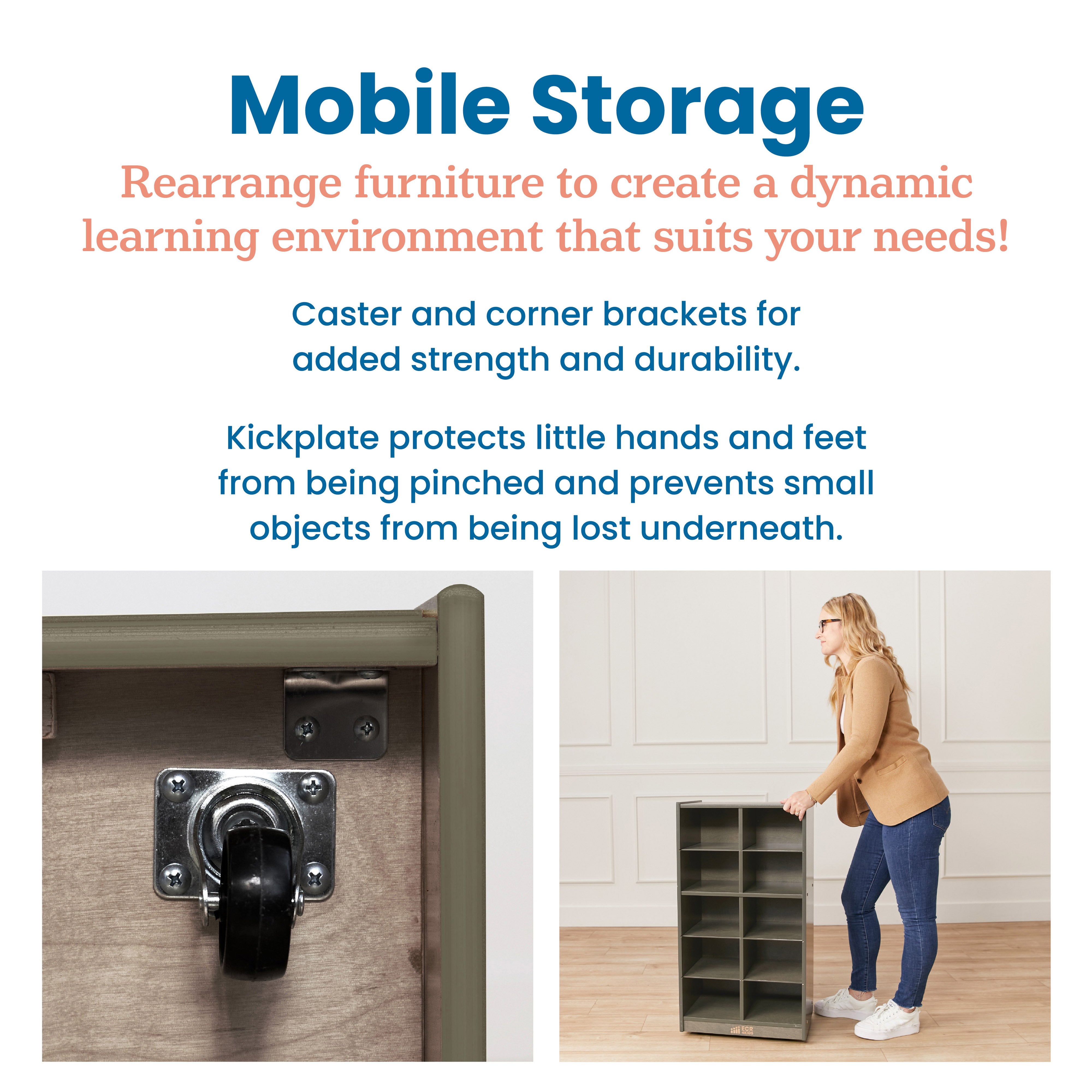 10 Cubby Mobile Tray Storage Cabinet, 5x2