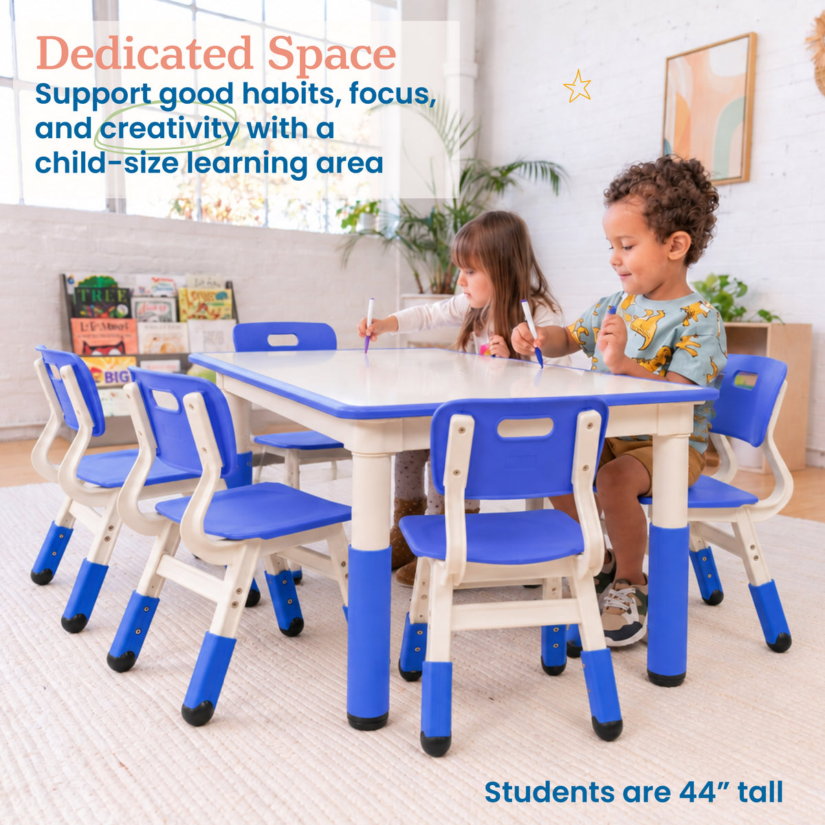 Dry-Erase Rectangular Activity Table with Six Chairs, 7-Piece