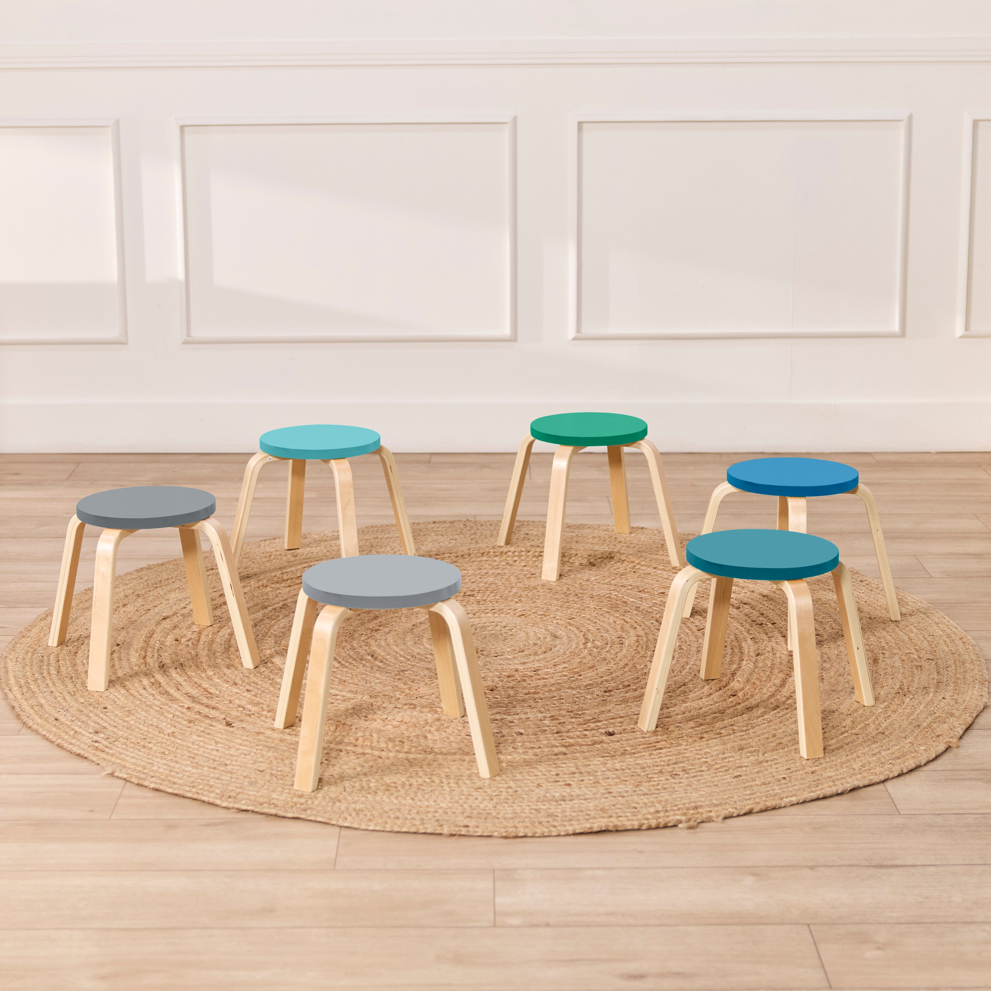 Bentwood Stackable Stools, 12in Seat Height, 6-Piece