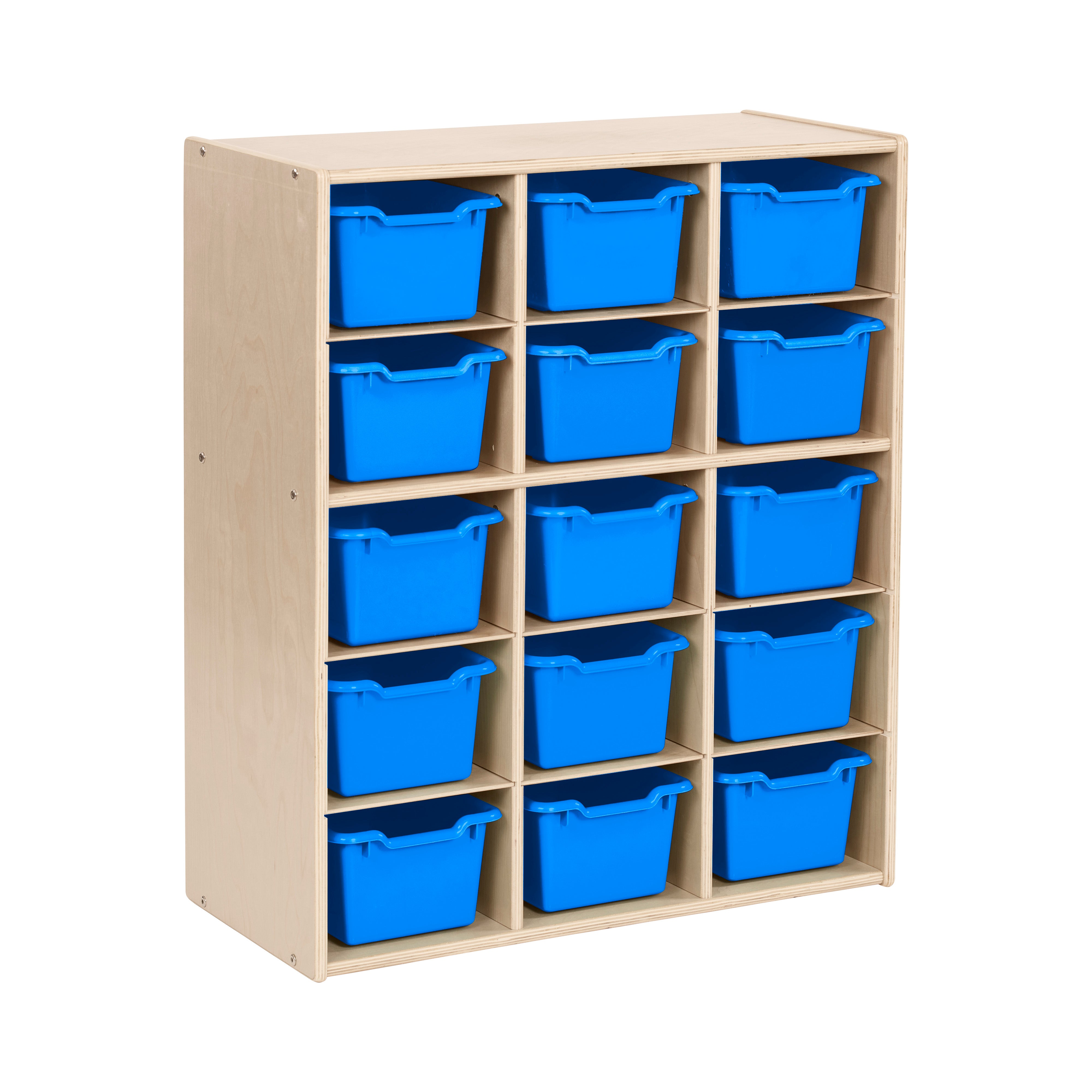 Streamline 15 Cubby Tray Cabinet with 15 Scoop Front Storage Bins, 5x3, Natural