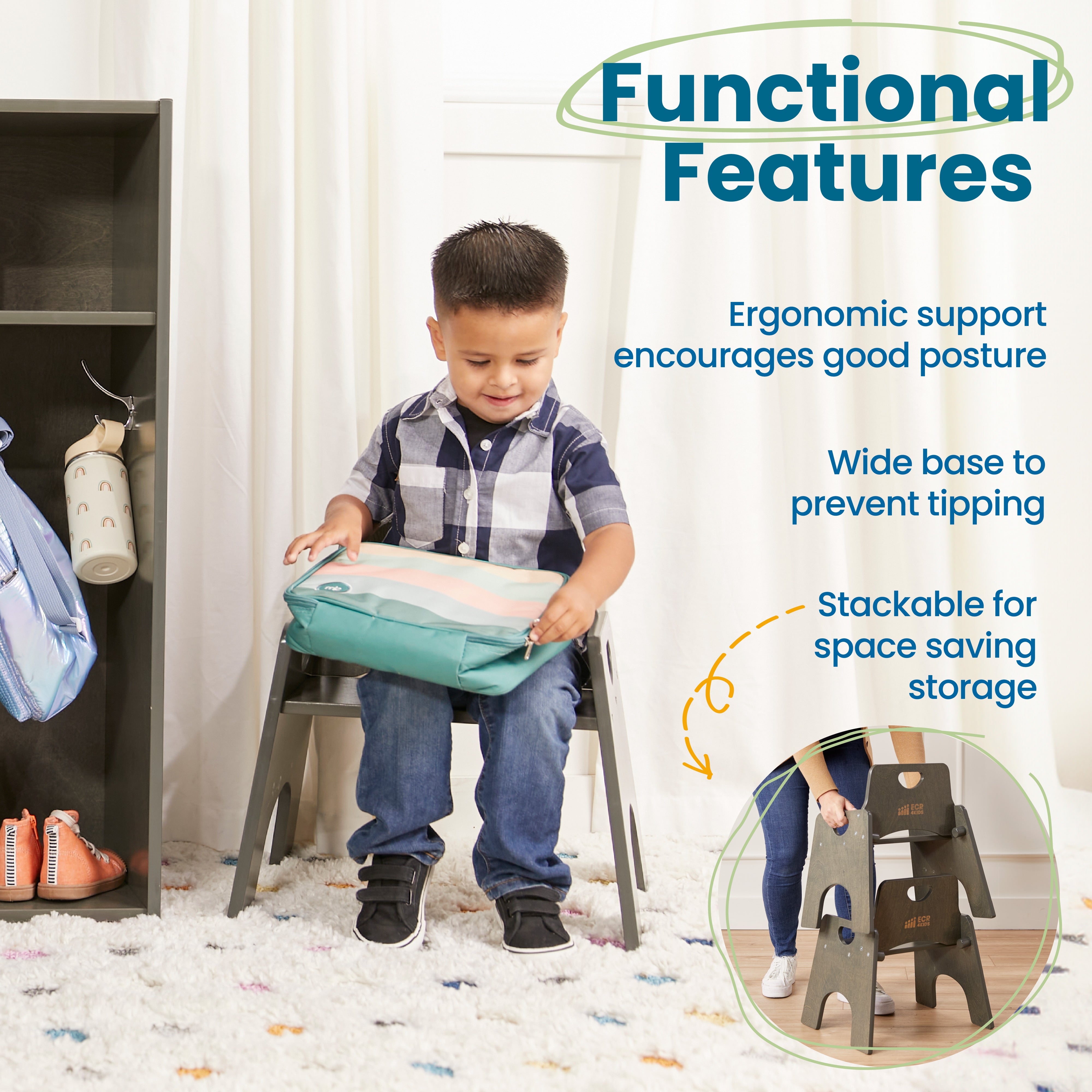 Stackable Wooden Toddler Chair, 10in, 2-Pack