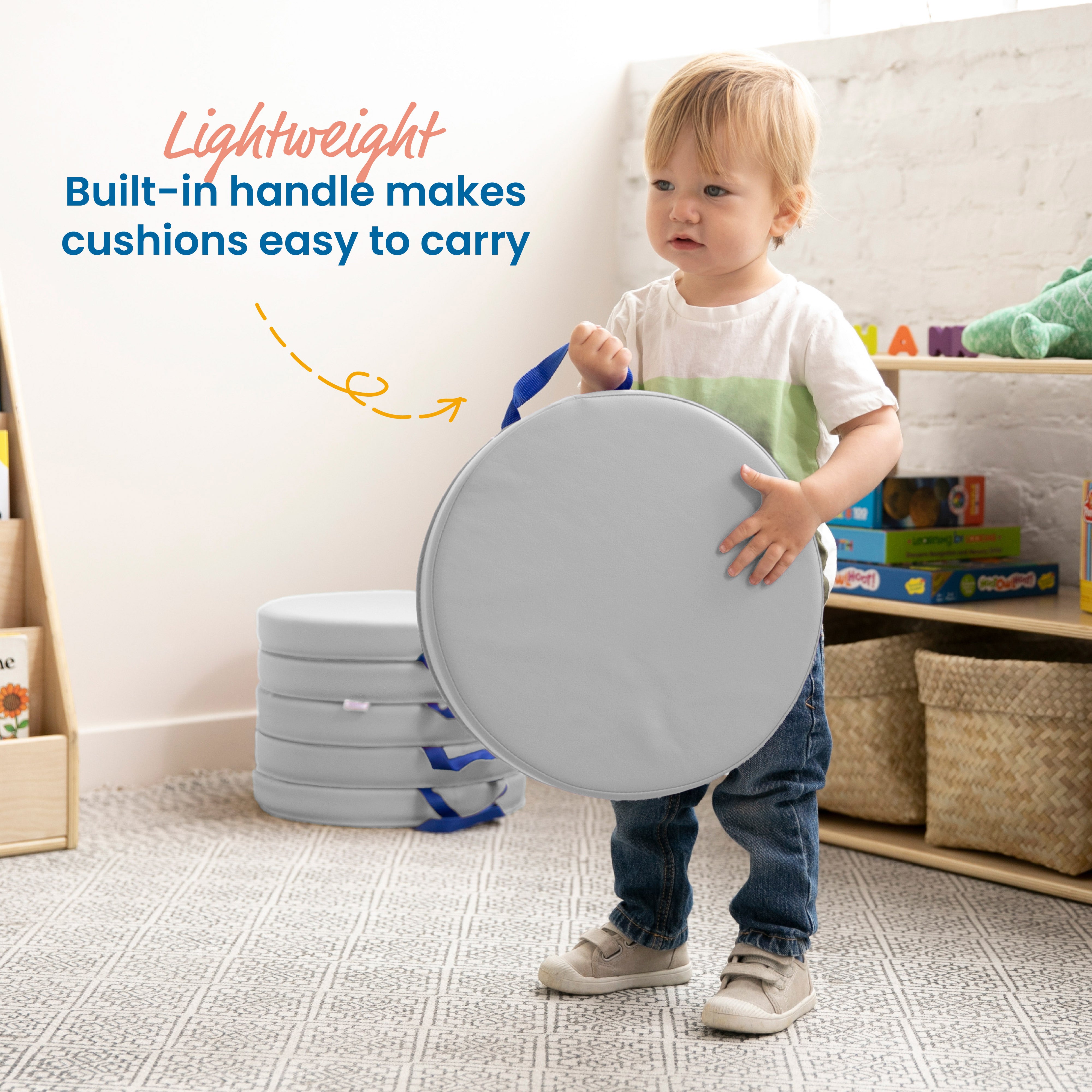 Round Floor Cushions with Handles, 6-Piece