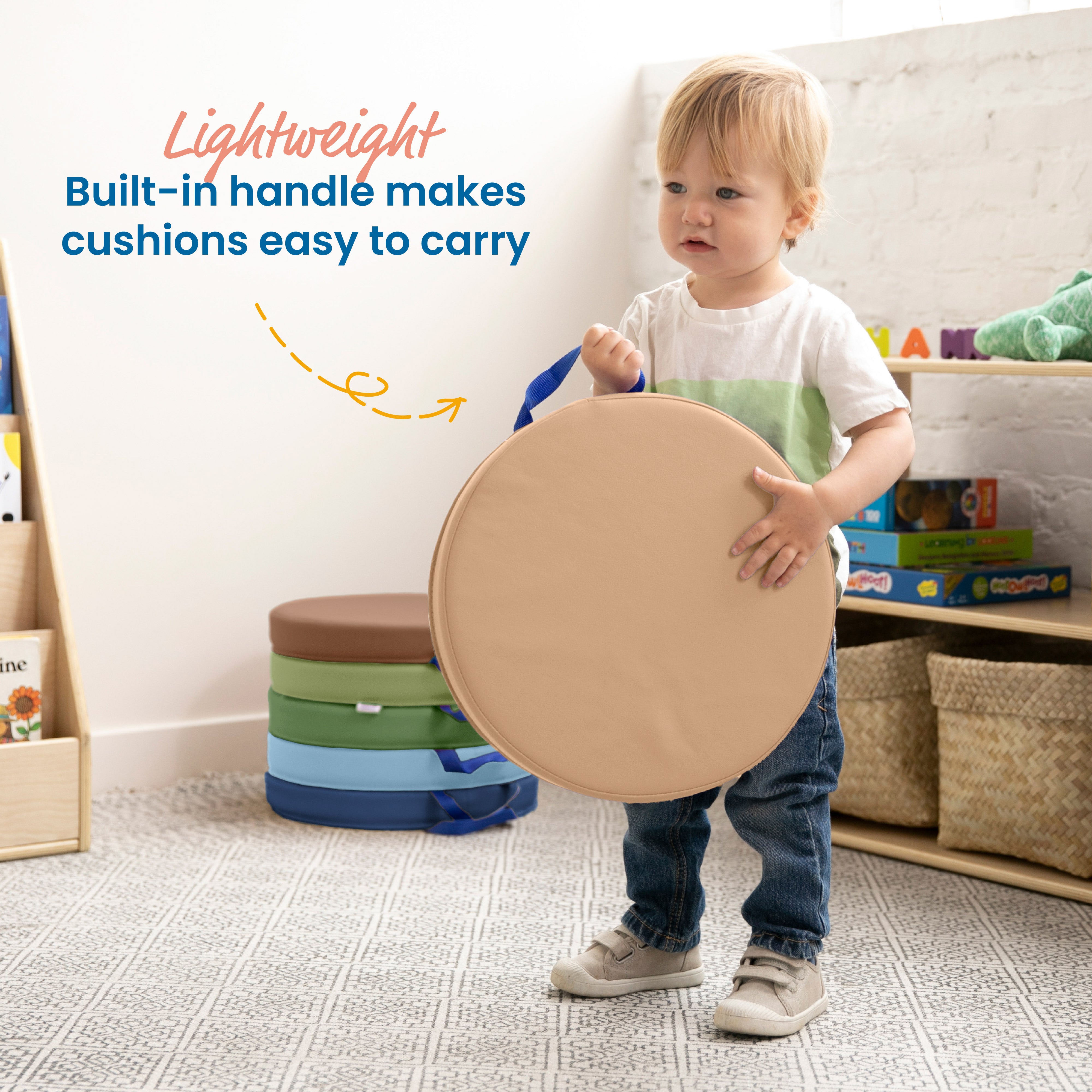 Round Floor Cushions with Handles, 6-Piece