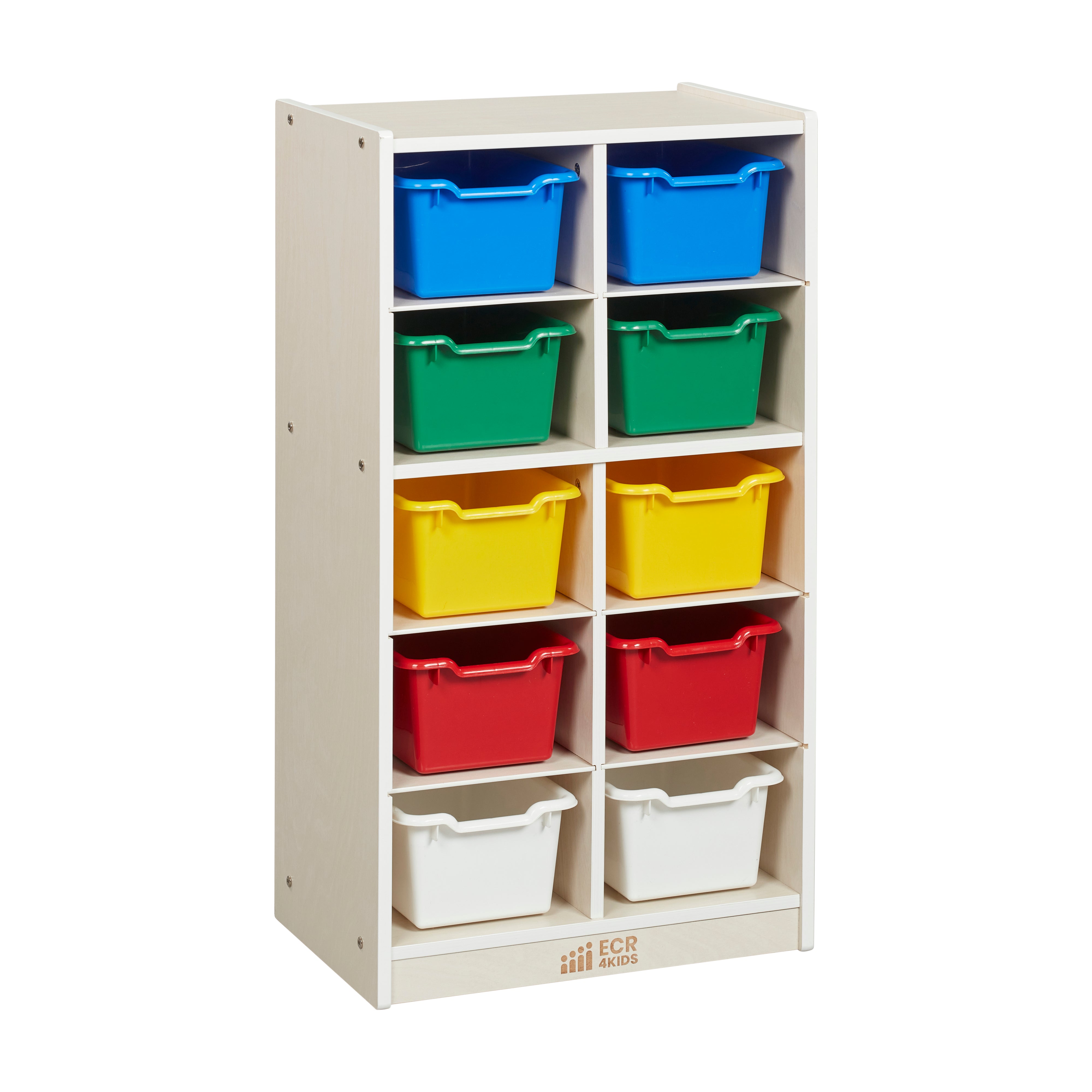 10 Cubby Mobile Tray Cabinet with 10 Scoop Front Storage Bins, 5x2, White Wash