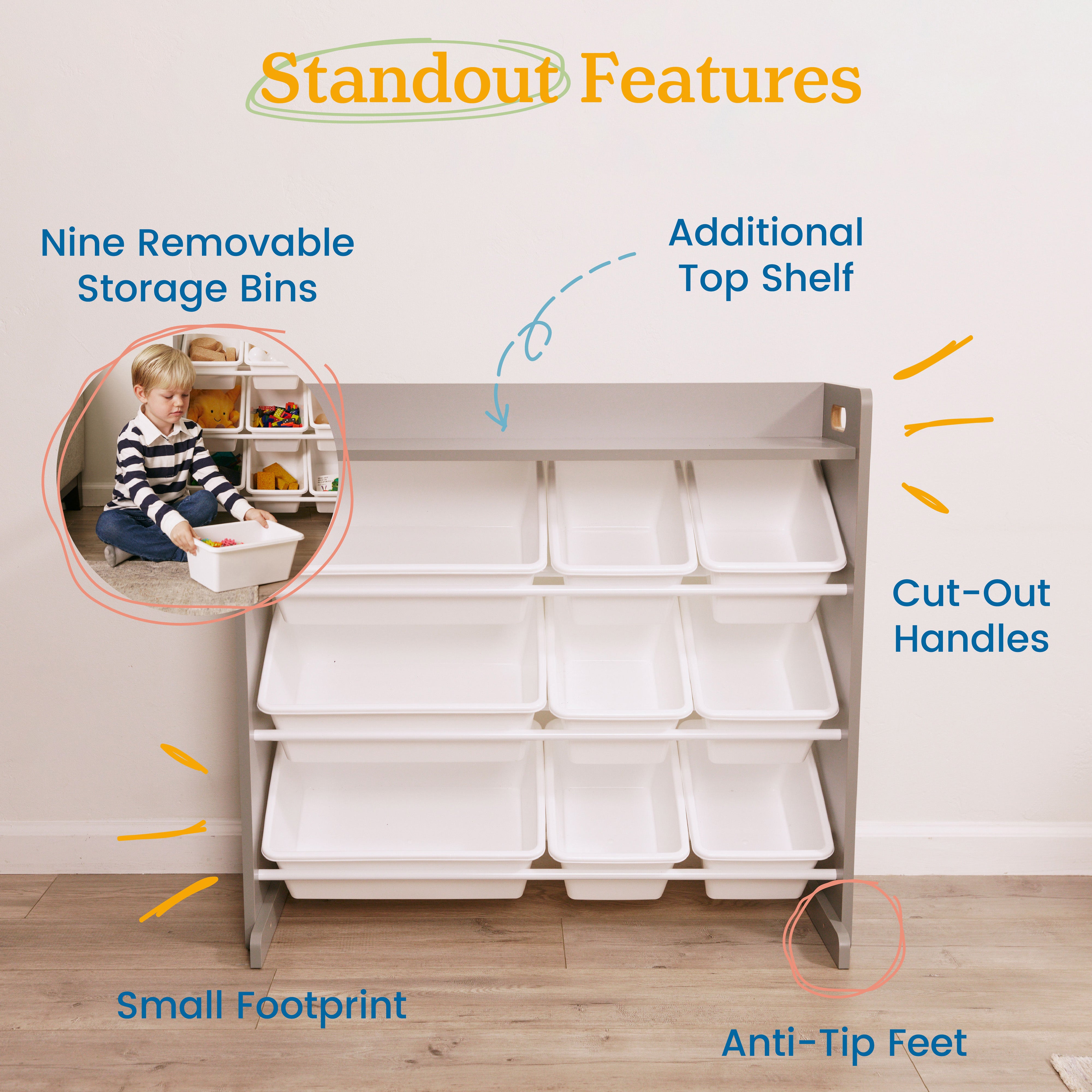 3-Tier Organizer with Shelf and 9 Bins