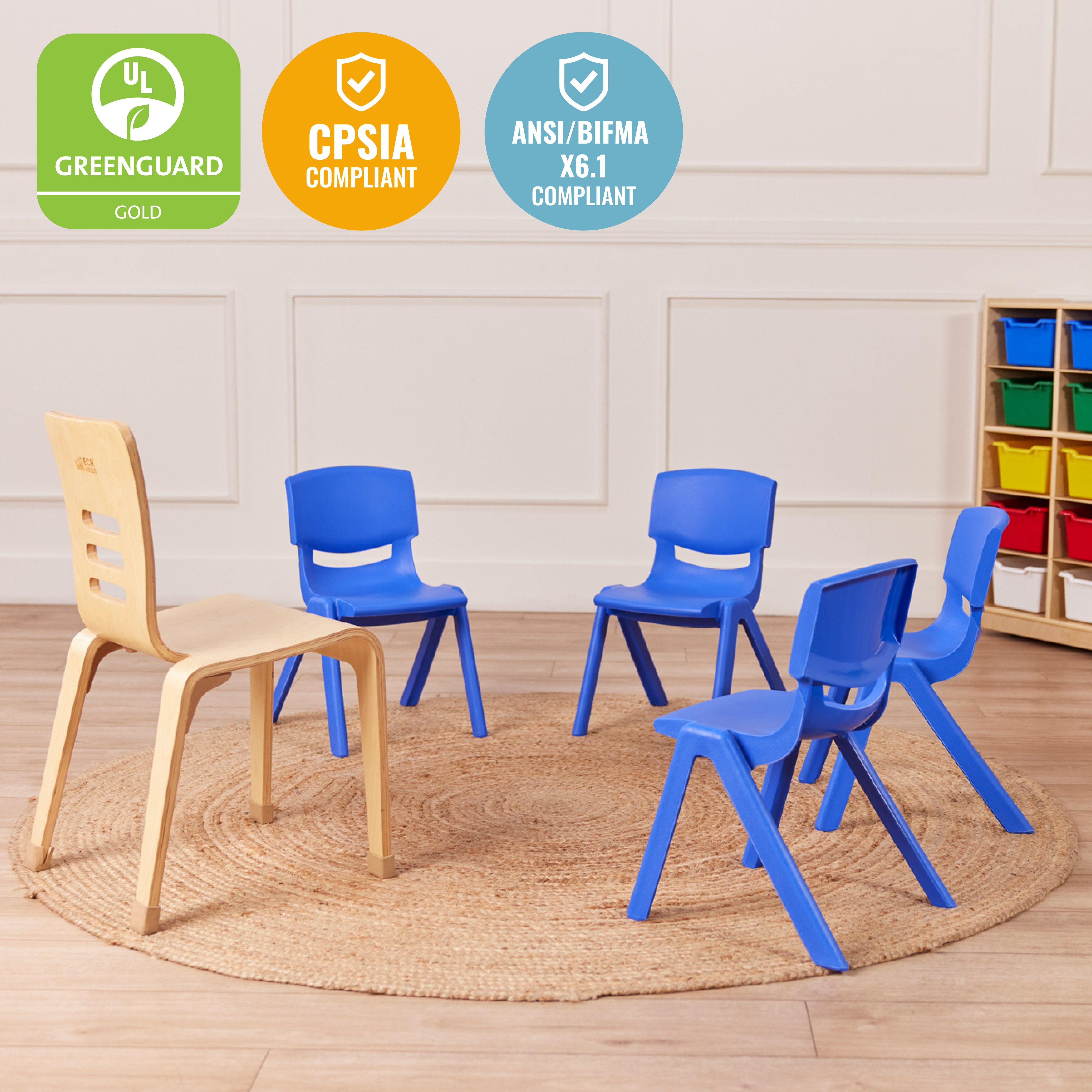 12in Plastic School Stack Chair, 4-Pack
