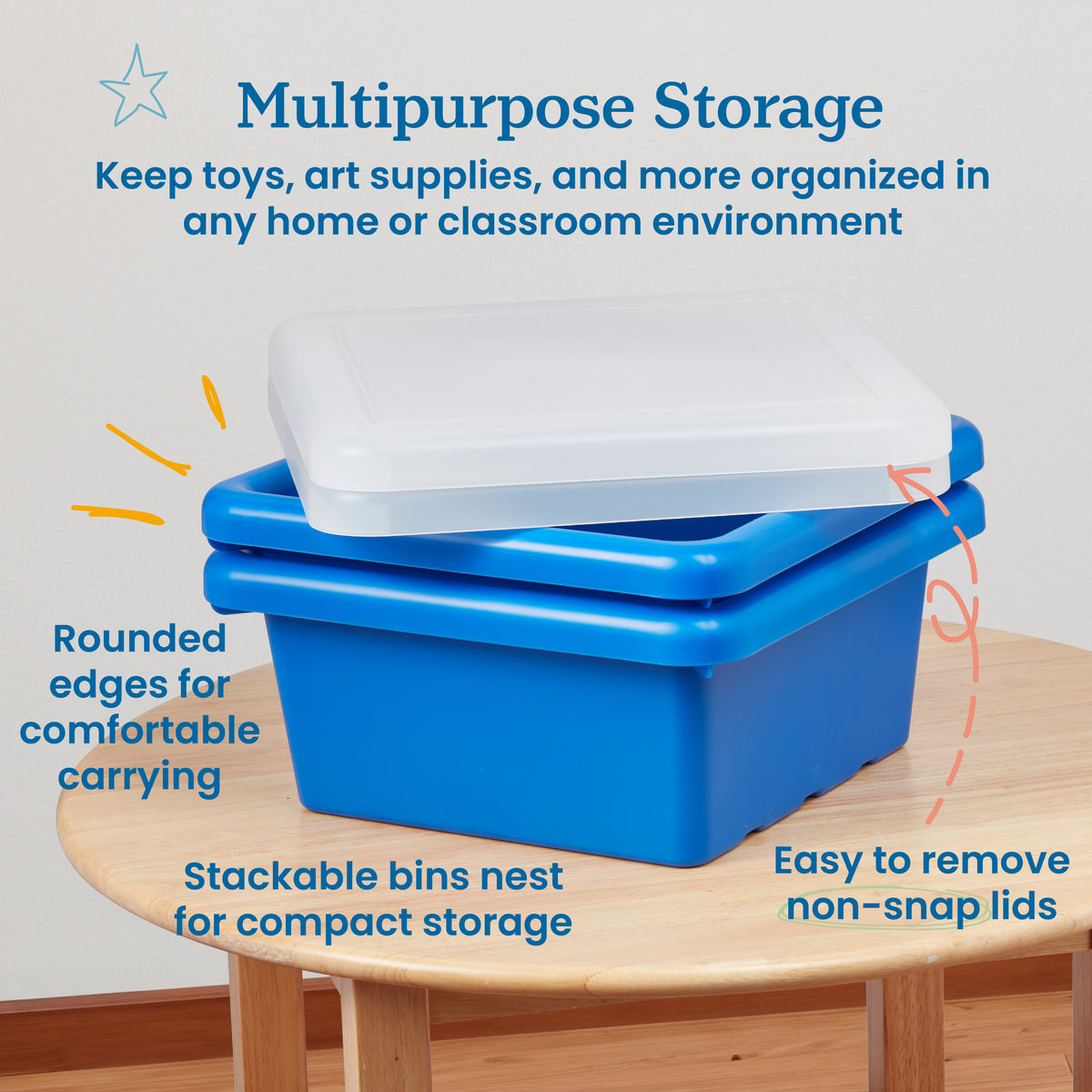 Stackable Square Bins with Non-Snap Lids, 2-Pack