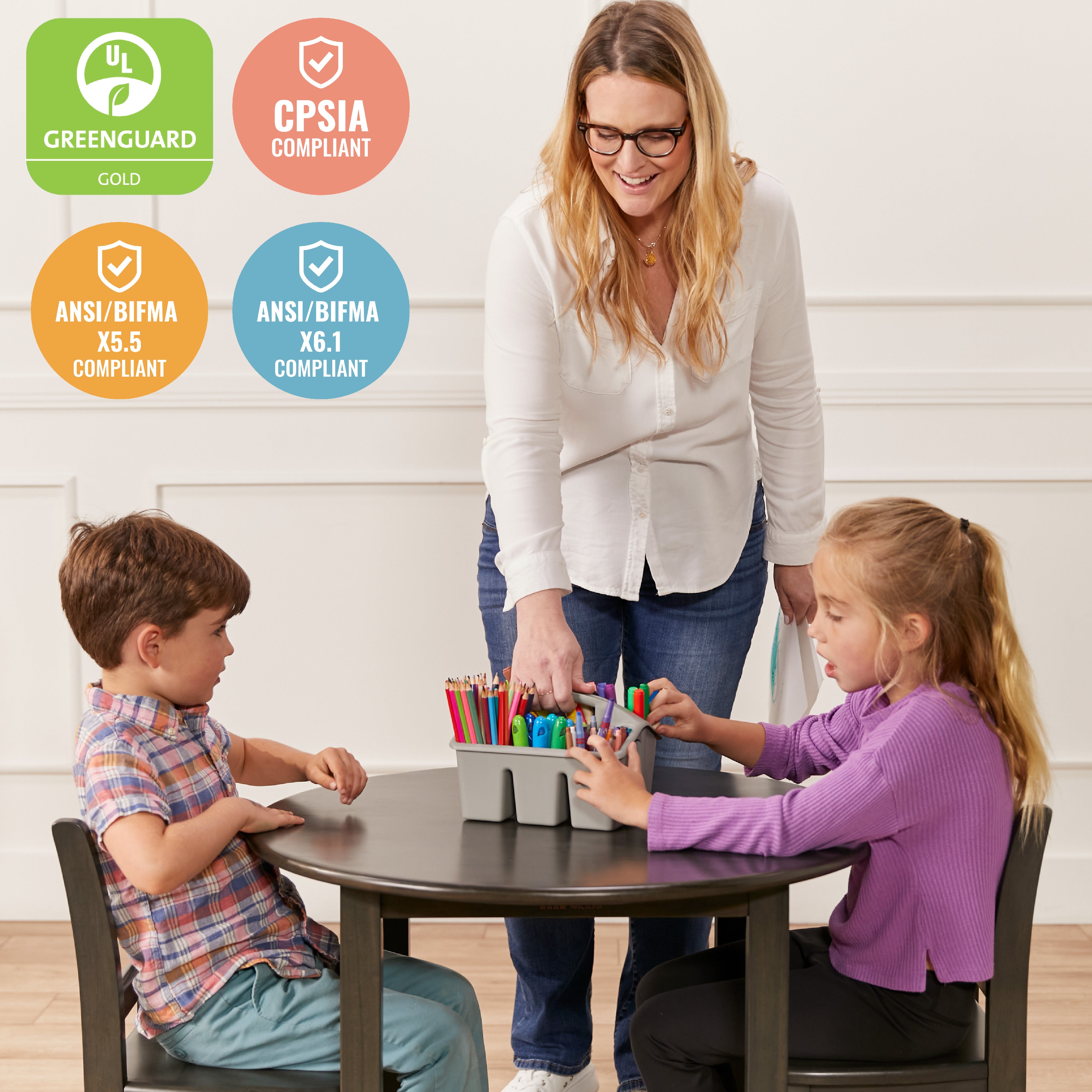 30in D Round Hardwood Table and Chair Set, 12in Seat Height, 3-Piece