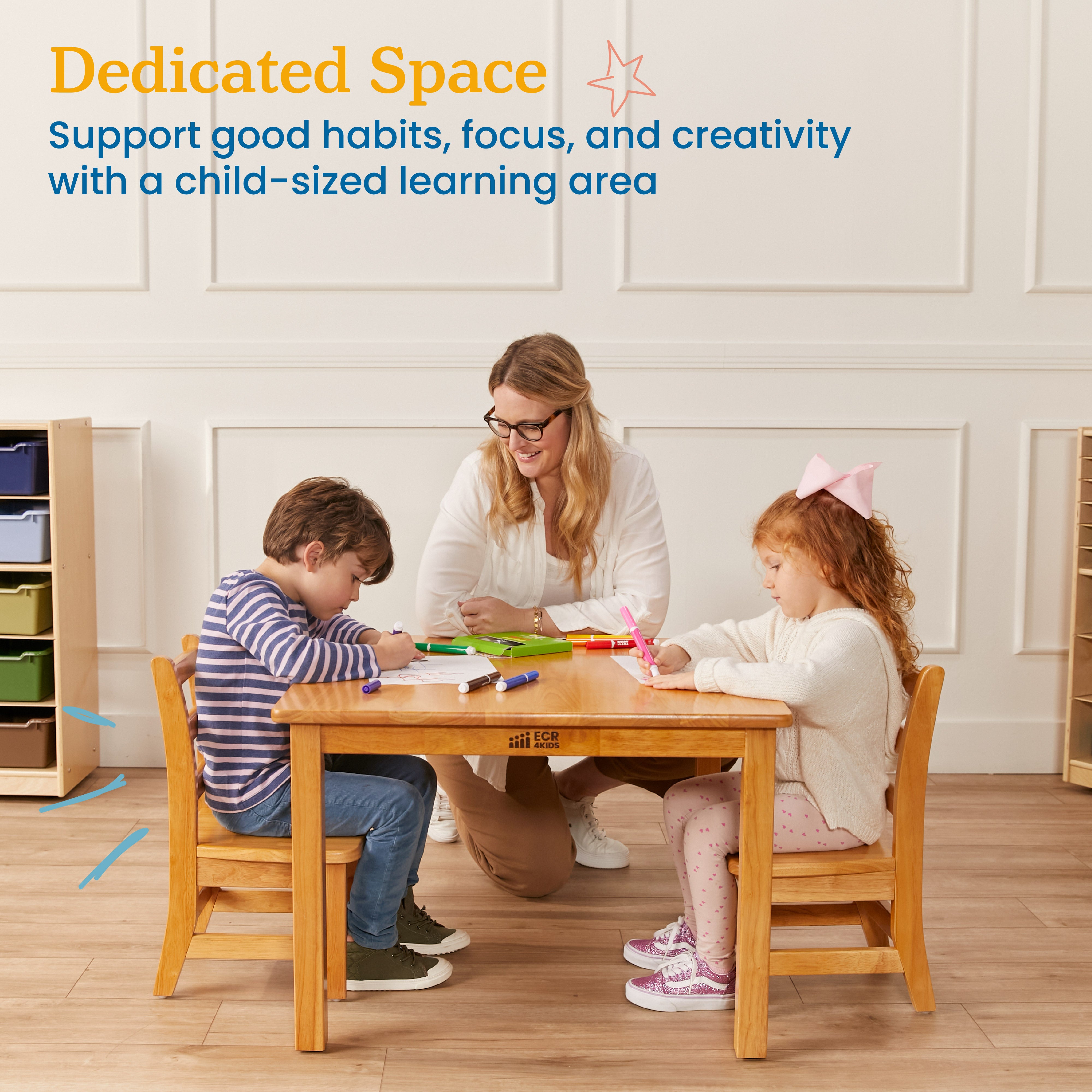 30in x 30in Square Hardwood Table with 20in Legs and Two 10in Chairs