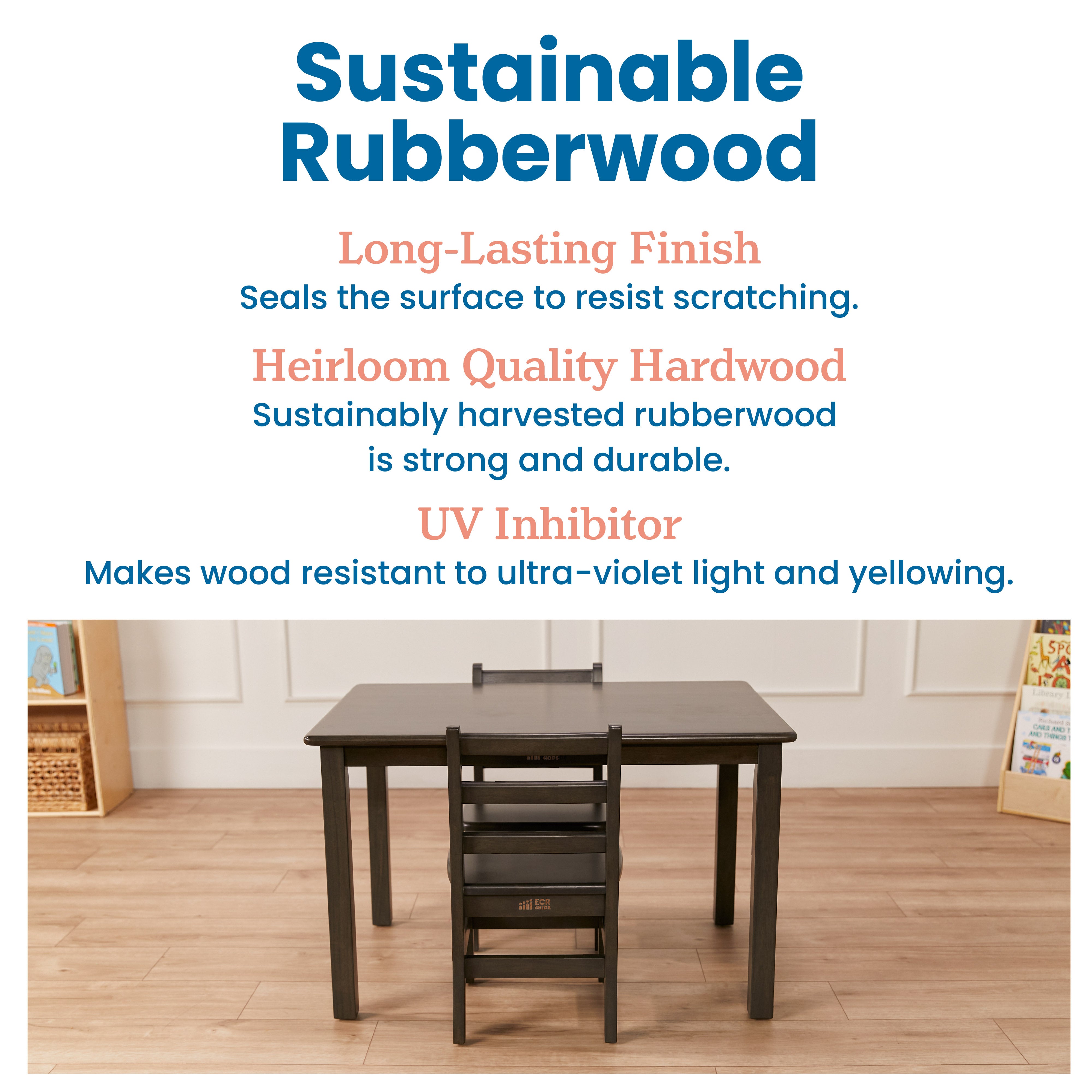 24in x 36in Rectangular Hardwood Table and Chair Set, 12in Seat Height, 3-Piece