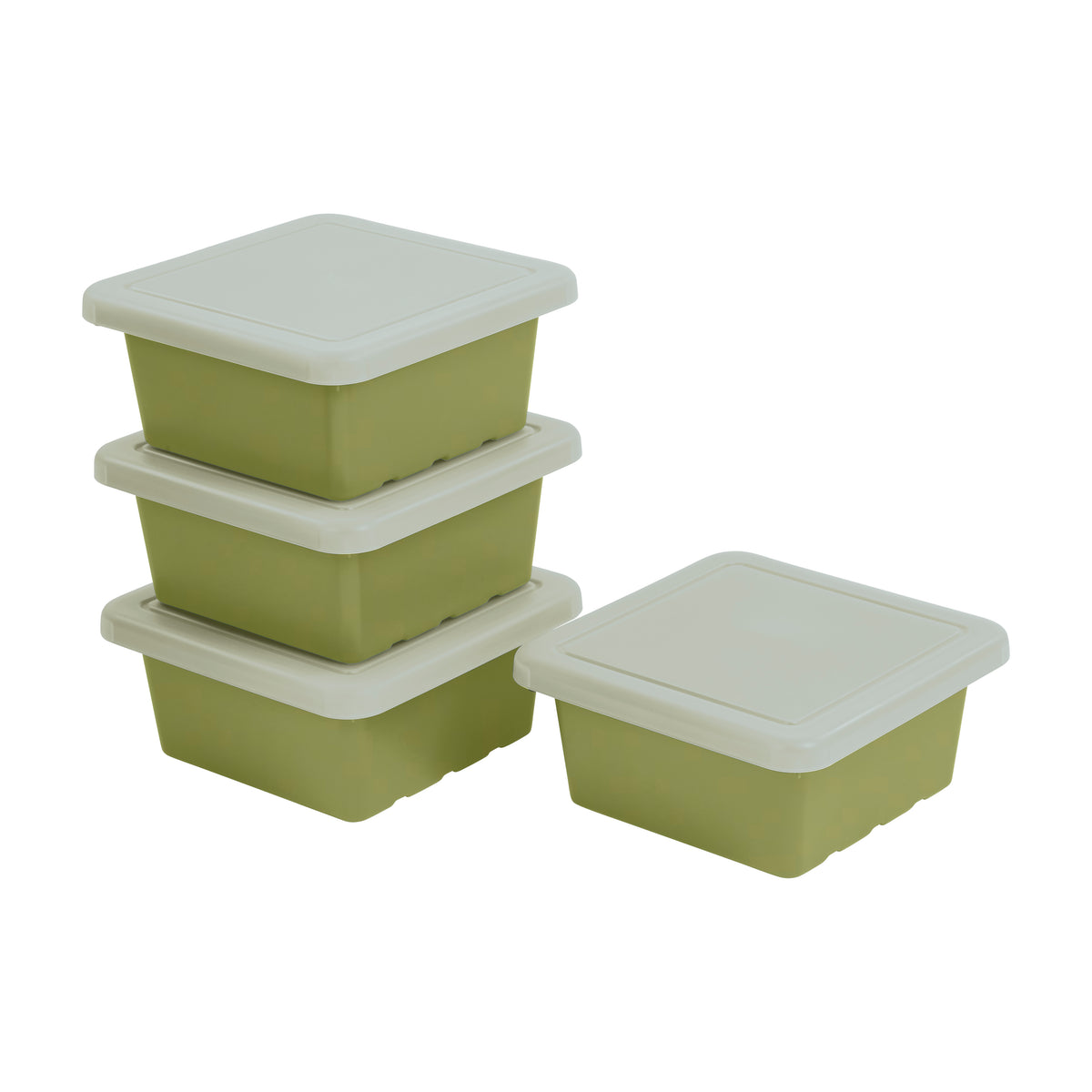 Stackable Square Bins with Non-Snap Lids, 4-Pack