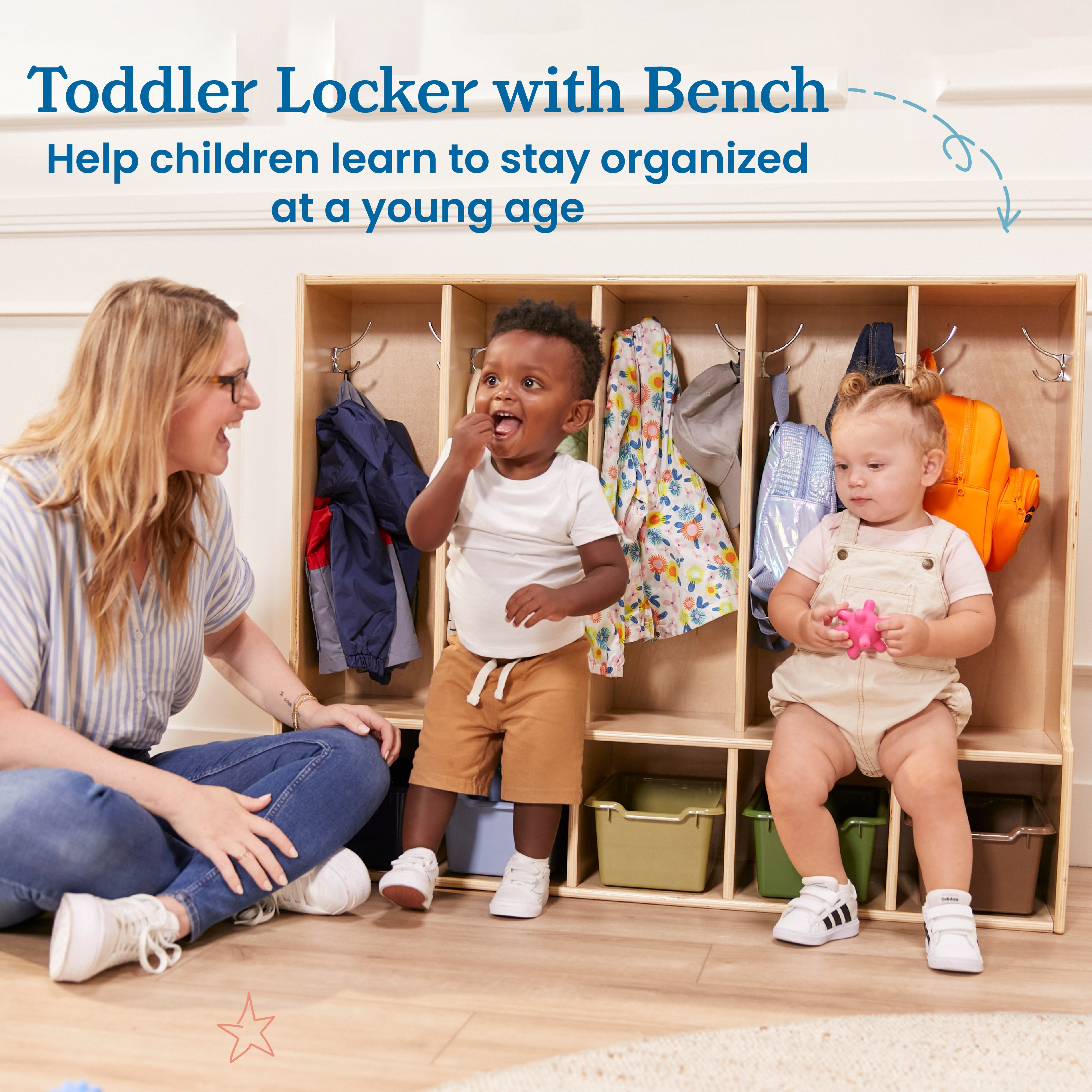 Streamline 5-Section Toddler Coat Locker with Bench and Bins
