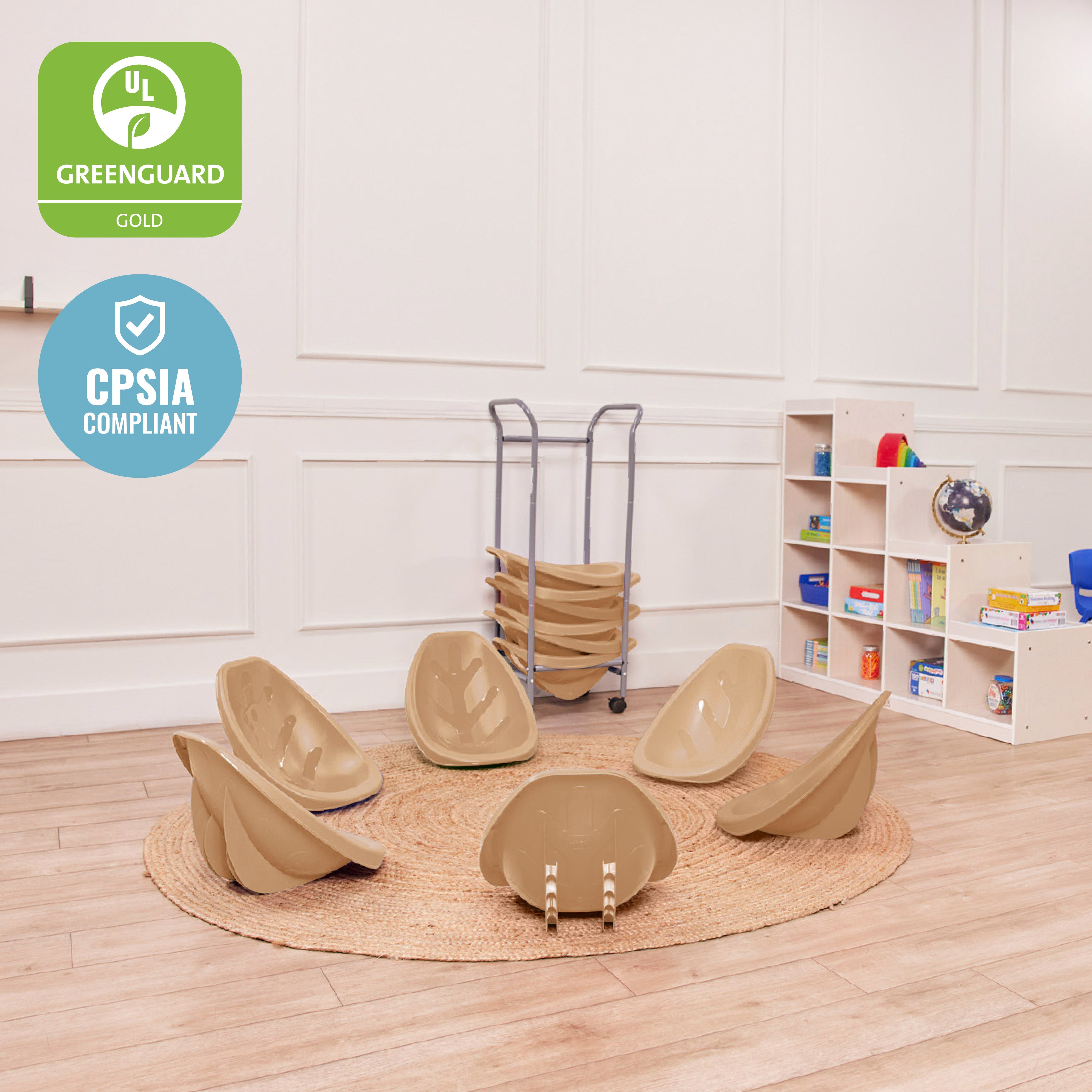 Mobile Leaf Seat Cart with 12 Leaf Floor Seats, Flexible Seating