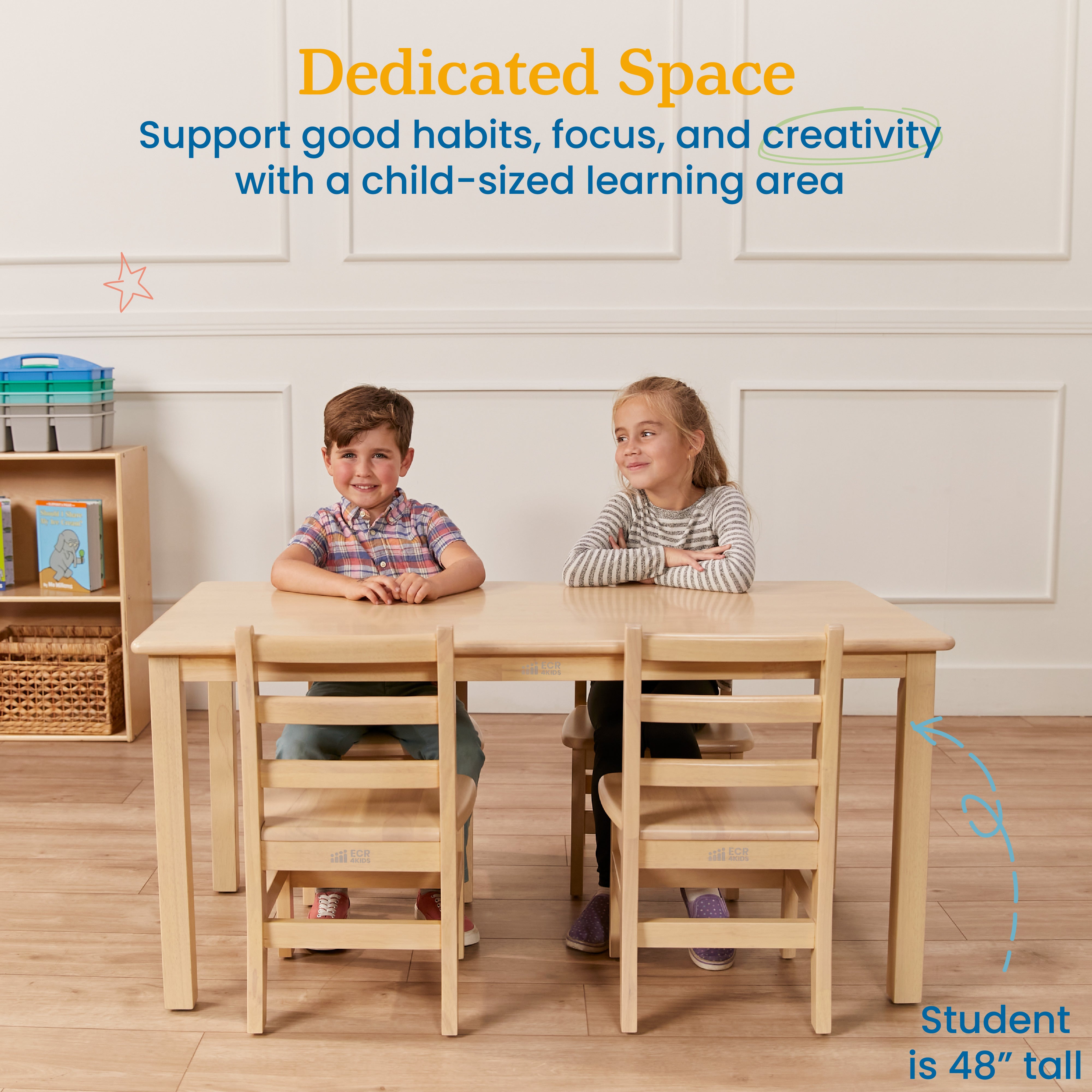 24in x 48in Rectangular Hardwood Table and Chair Set, 12in Seat Height, 5-Piece