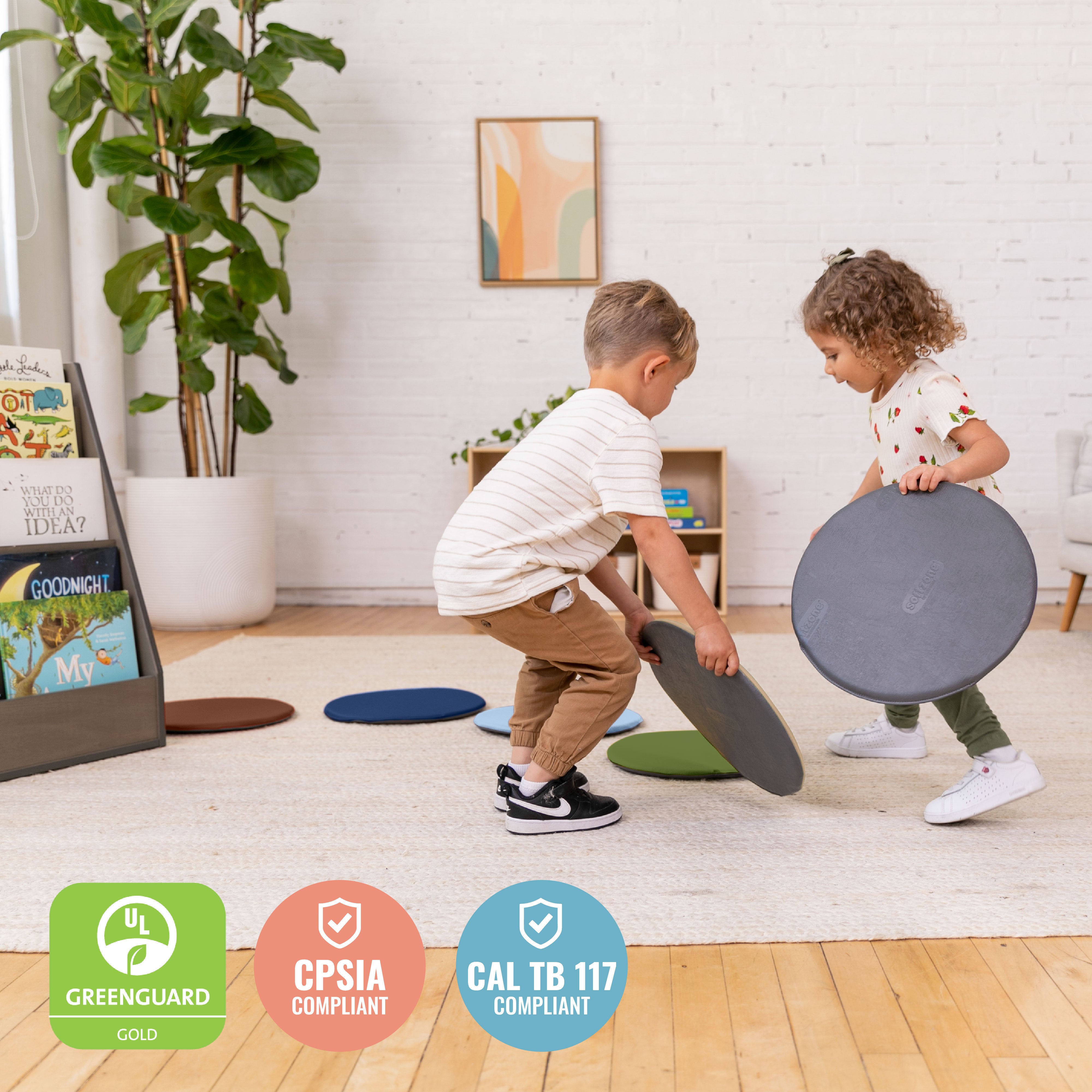 SoftZone Colorful Floor Pads, Round, 6-Piece