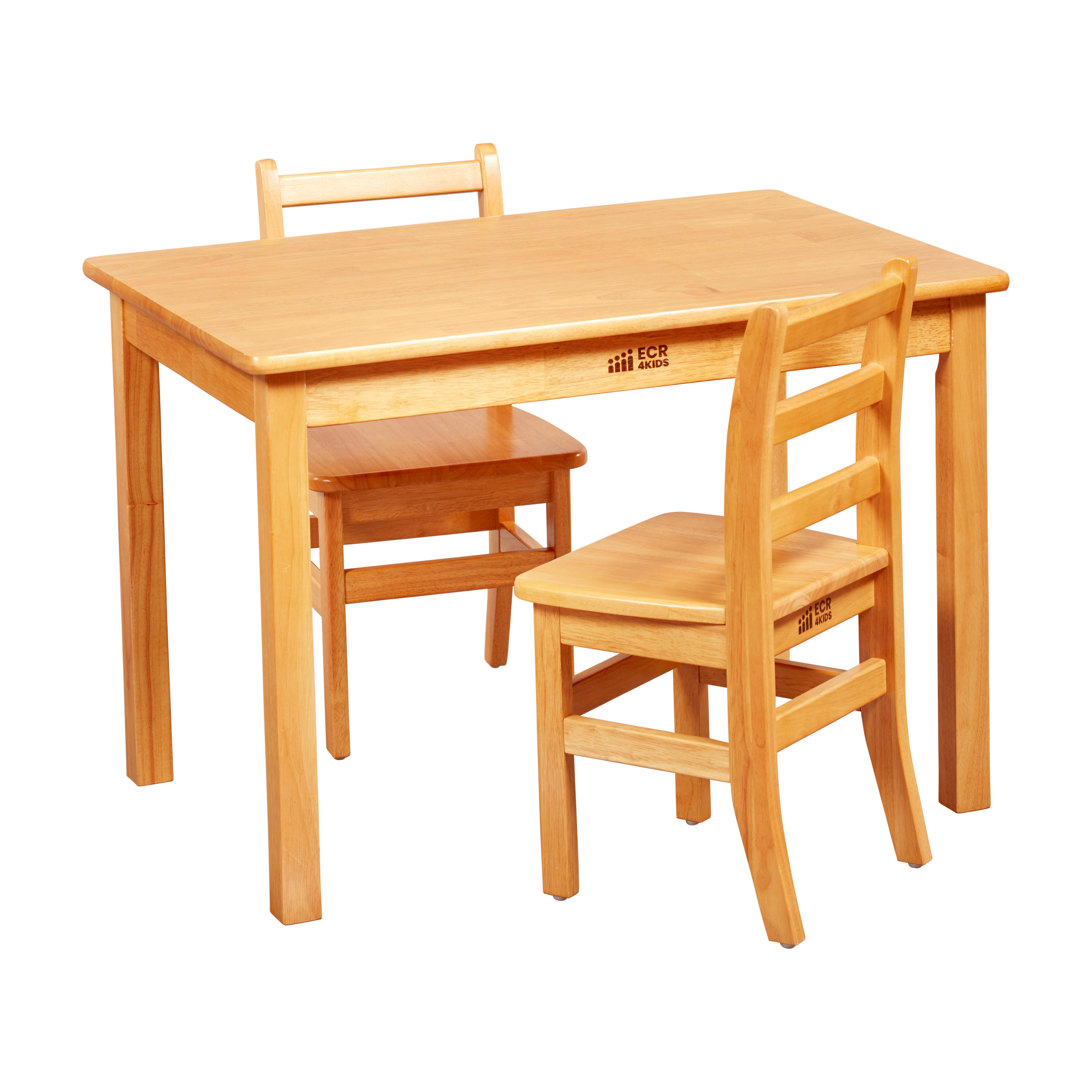 24in x 36in Rectangular Hardwood Table with 24in Legs and Two 14in Chairs