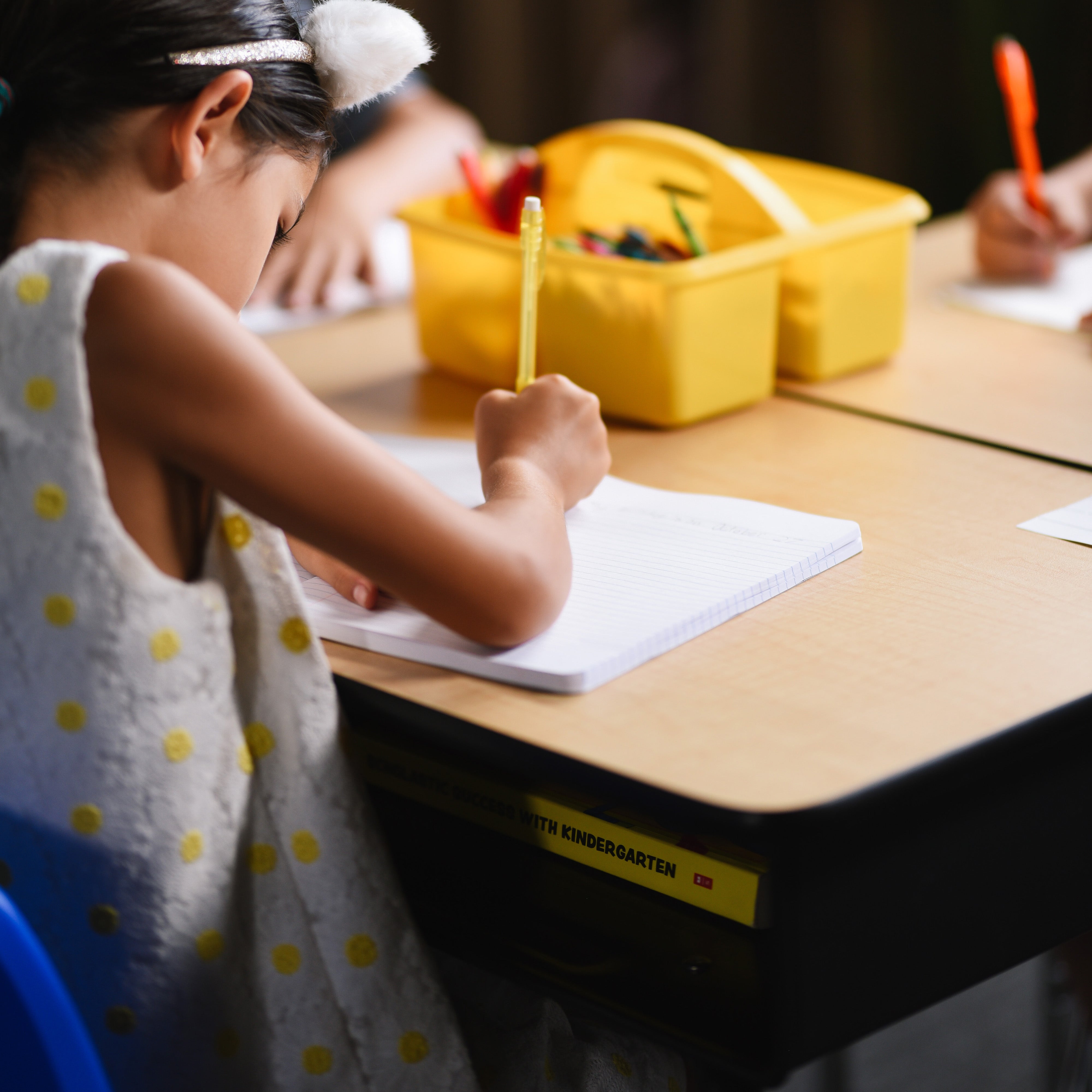 Open Front Desk with Metal Storage Book Box, Adjustable