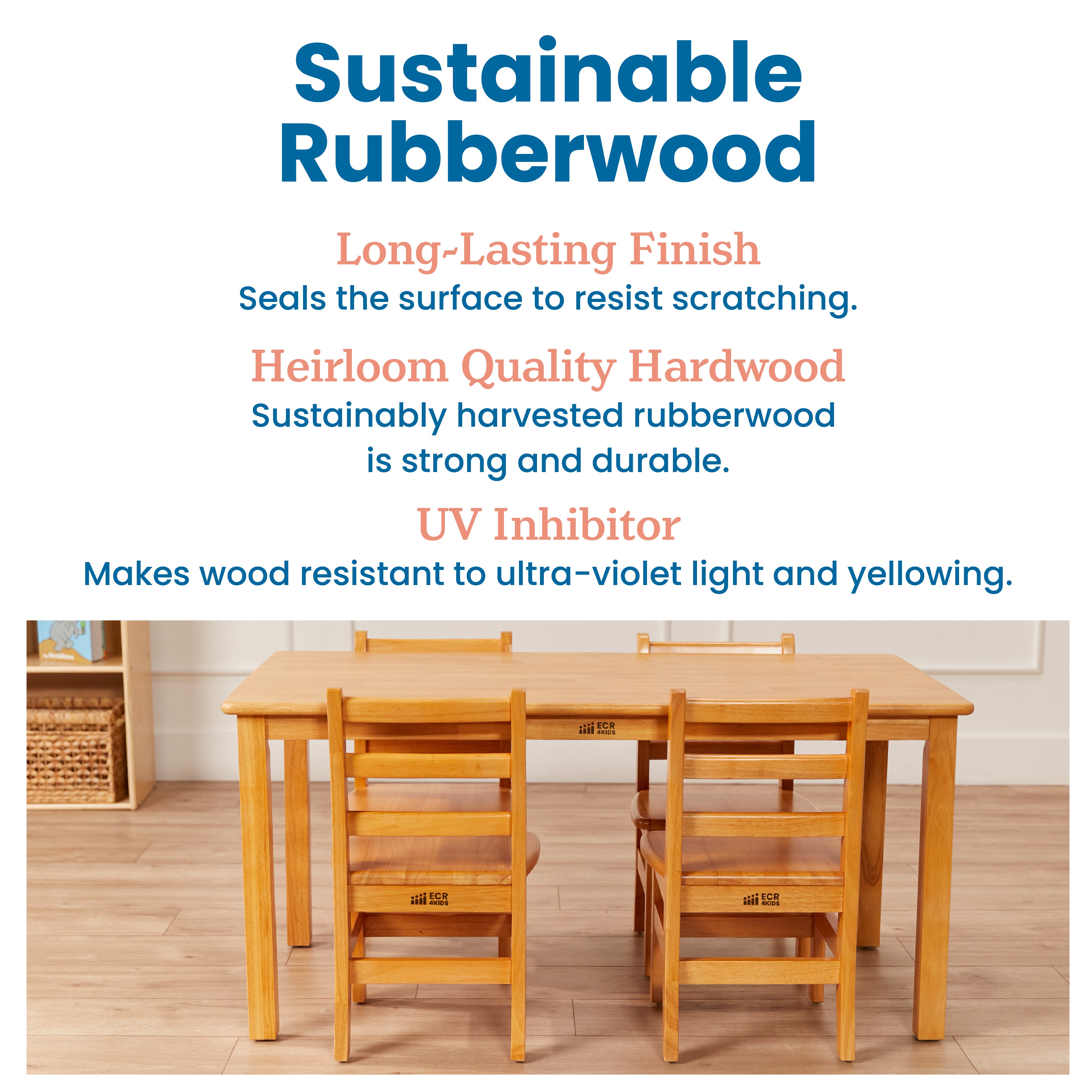 24in x 48in Rectangular Hardwood Table and Chair Set, 12in Seat Height, 5-Piece