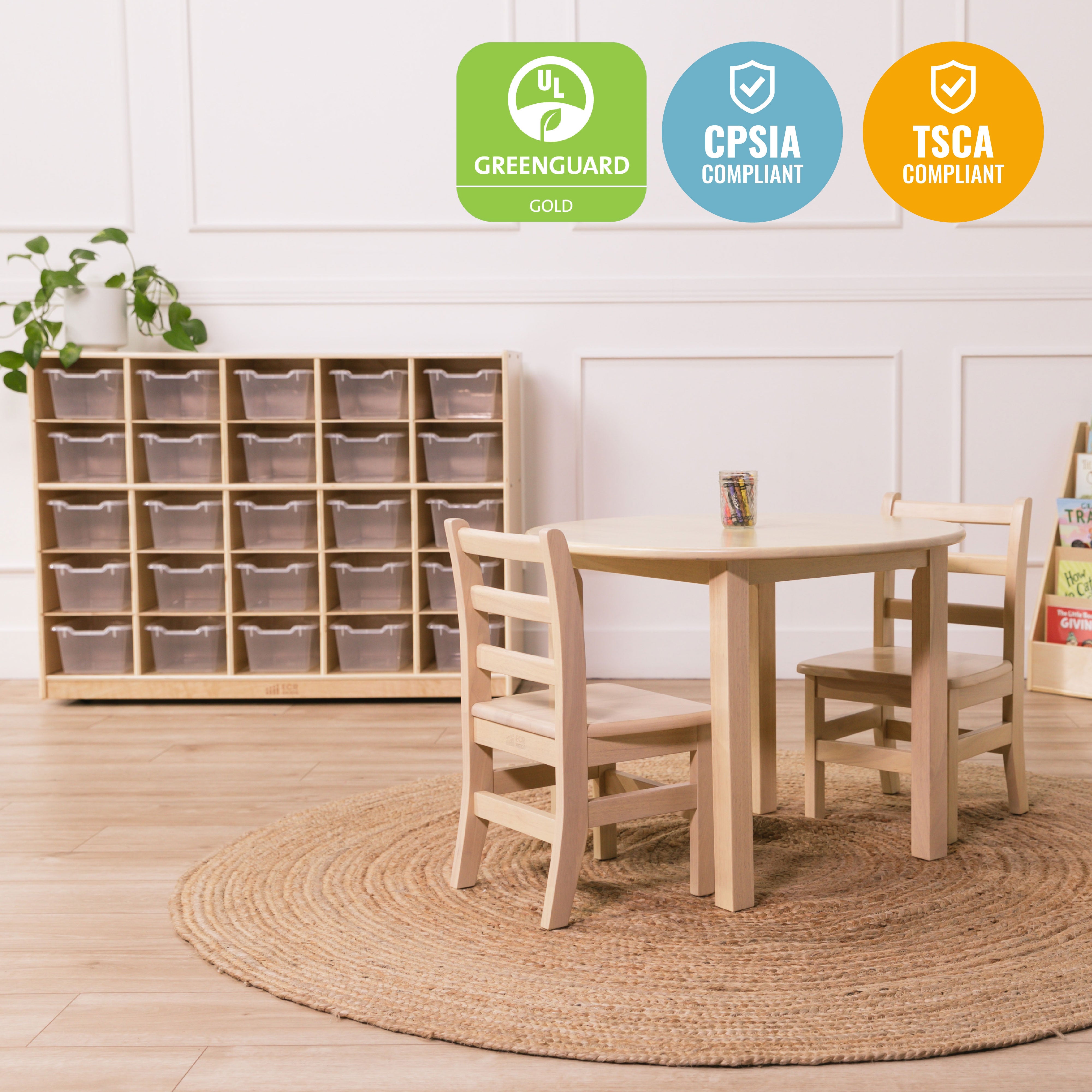 25 Cubby Mobile Tray Cabinet with Scoop Front Storage Bins, Natural