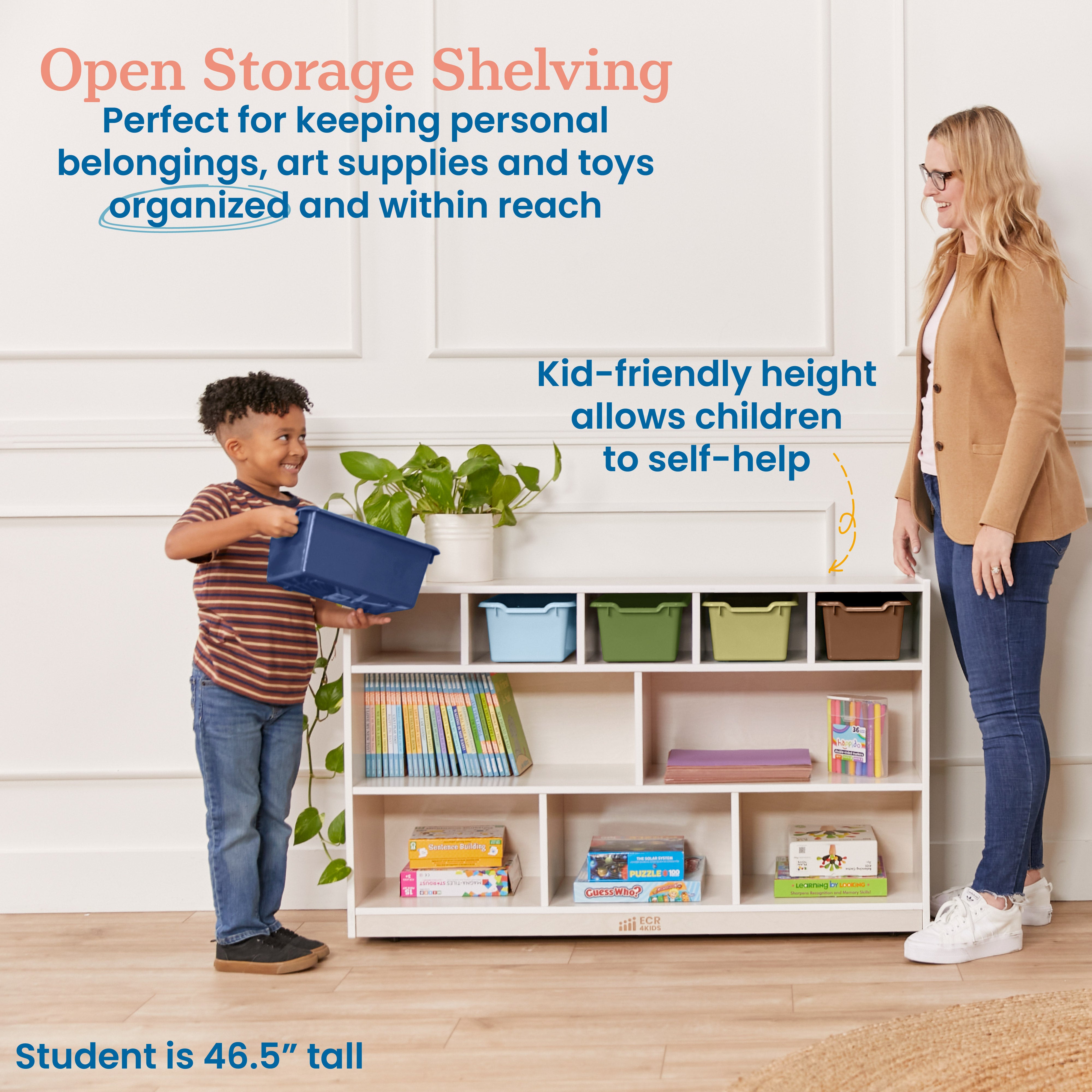 5+5 Mobile Storage and Tray Cabinet with 5 Scoop Front Bins, White Wash