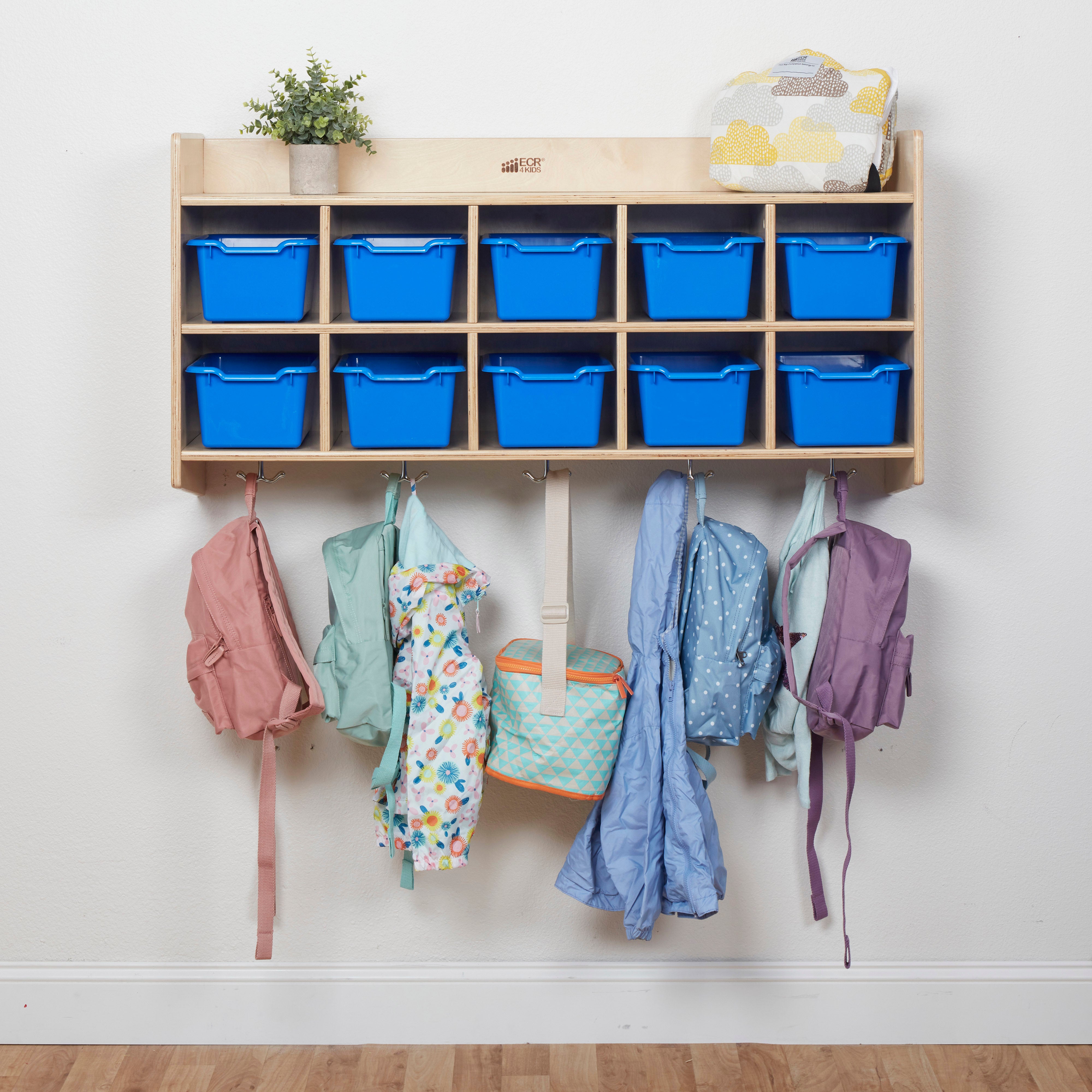 10-Section Hanging Coat Locker with Shelf and 10 Scoop Front Bins