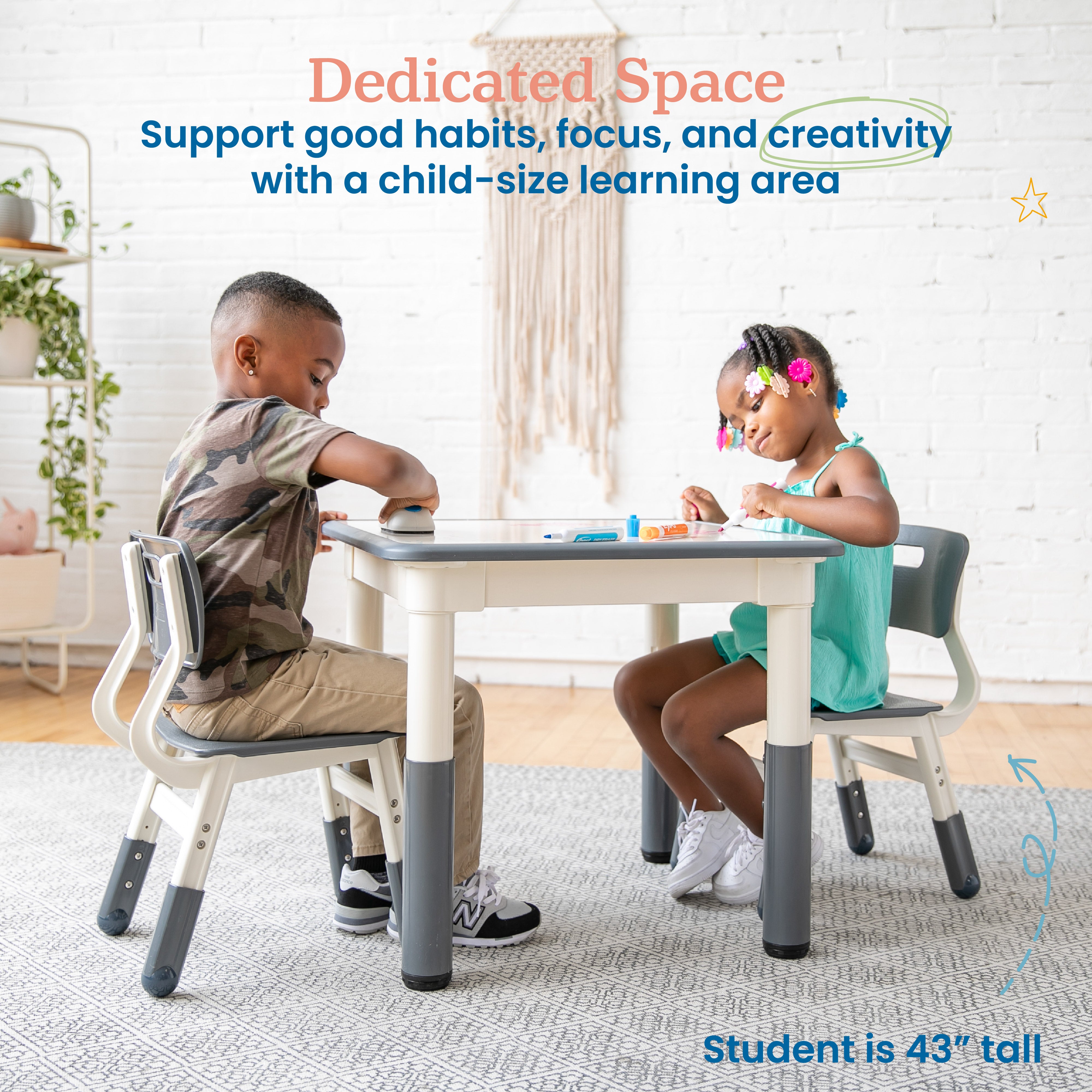 Dry-Erase Square Activity Table with Two Chairs, 3-Piece
