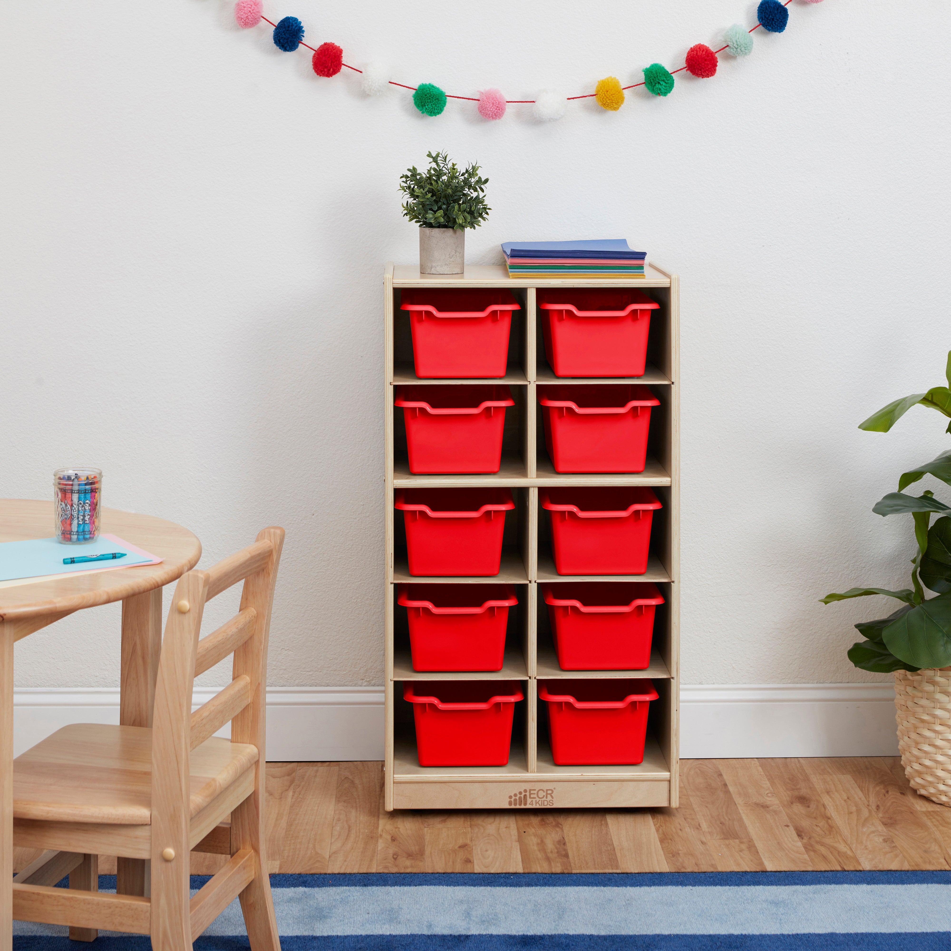 10 Cubby Mobile Tray Cabinet and 10 Scoop Front Bins, 5x2