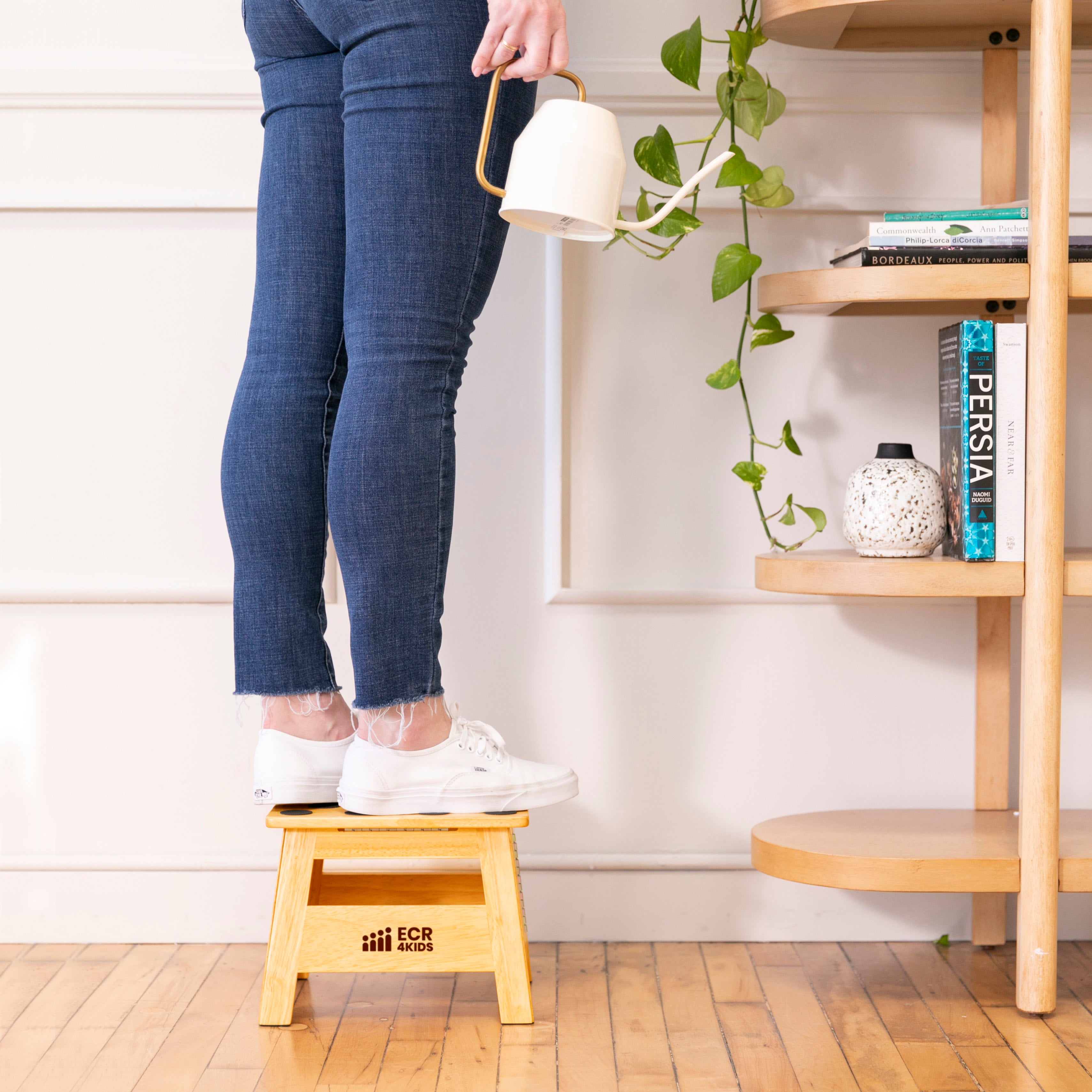 Folding Step Stool with Handle, Kids Furniture, Natural