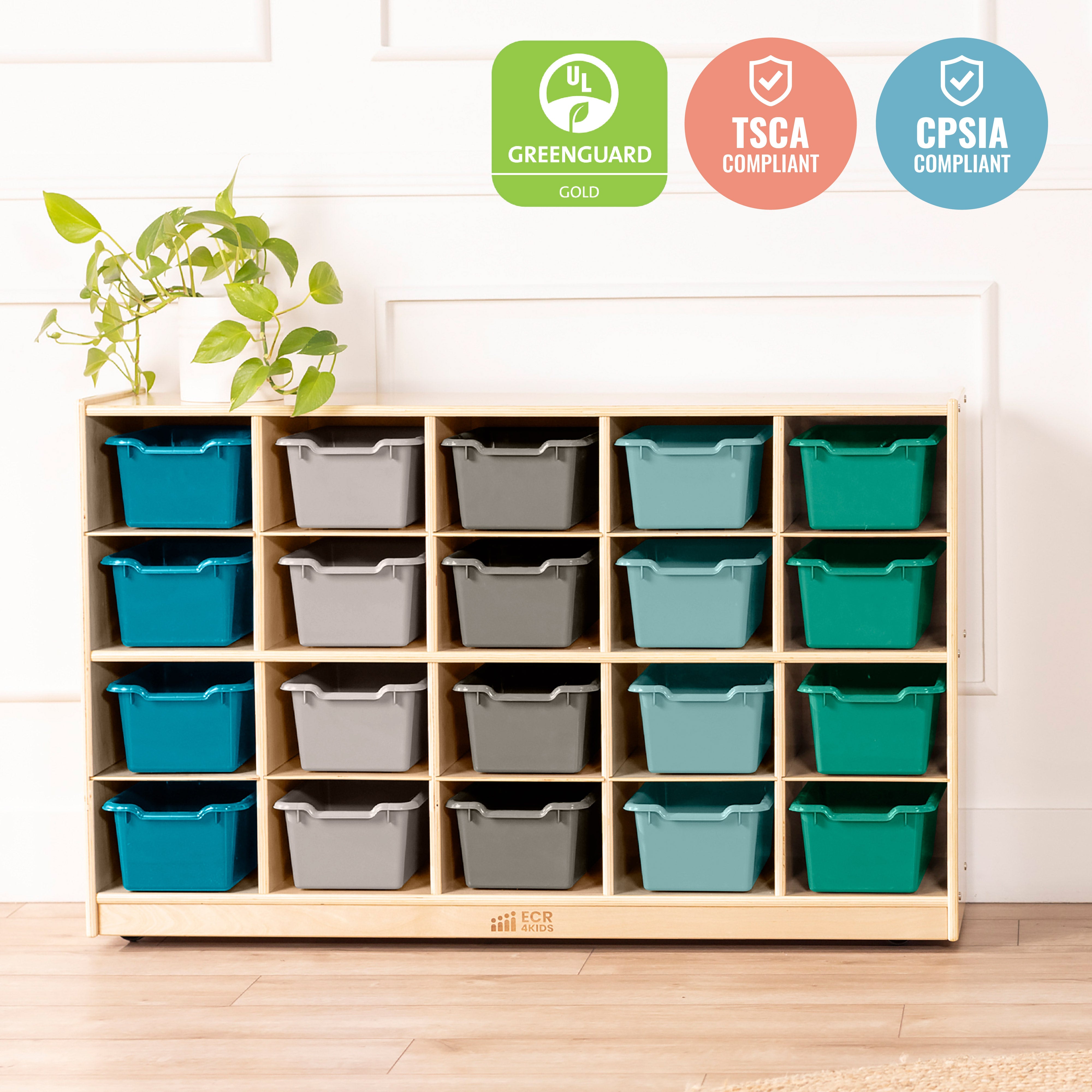 20 Cubby Mobile Tray Cabinet and 20 Scoop Front Bins, 4x5