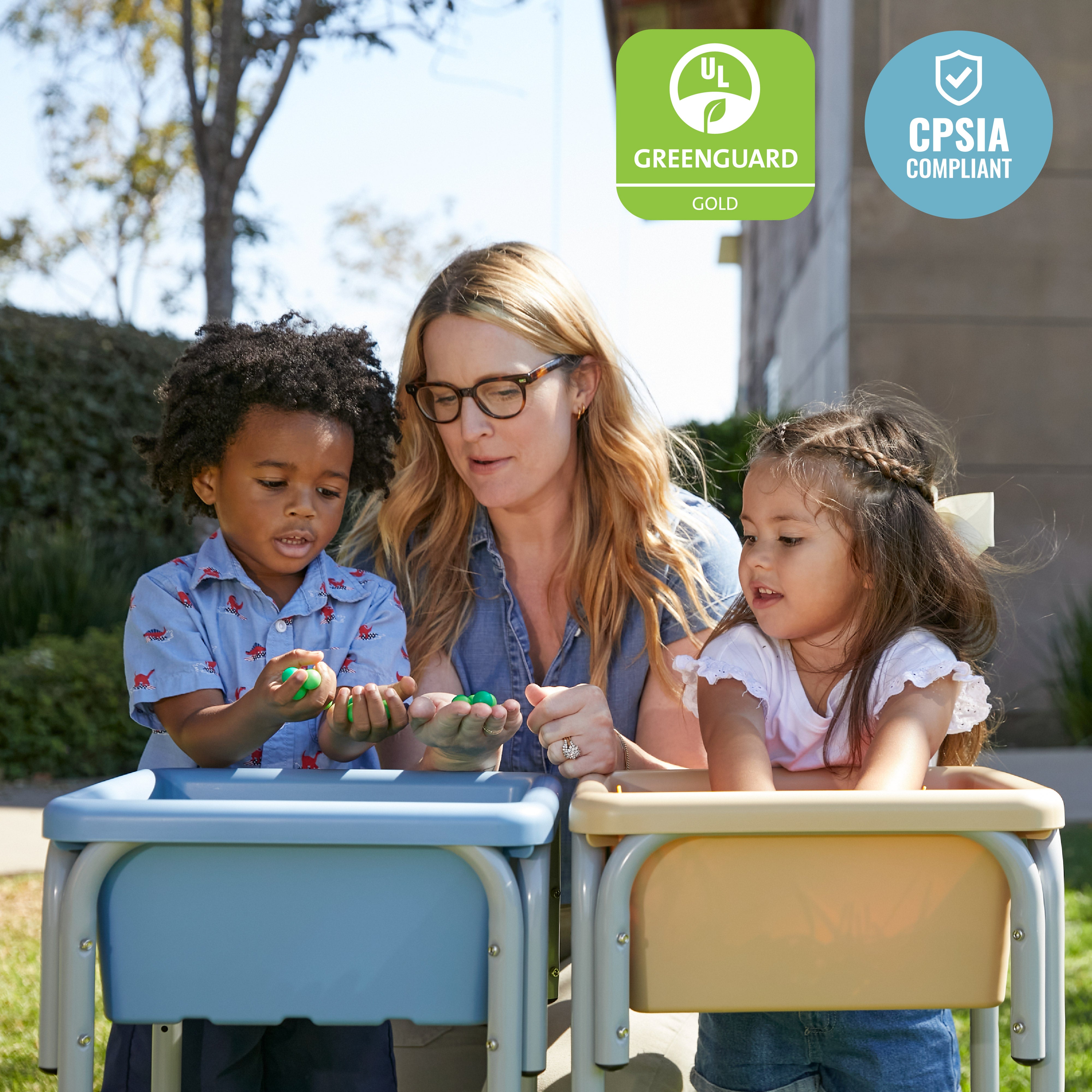 2-Station Sand and Water Adjustable Play Table, Sensory Bins