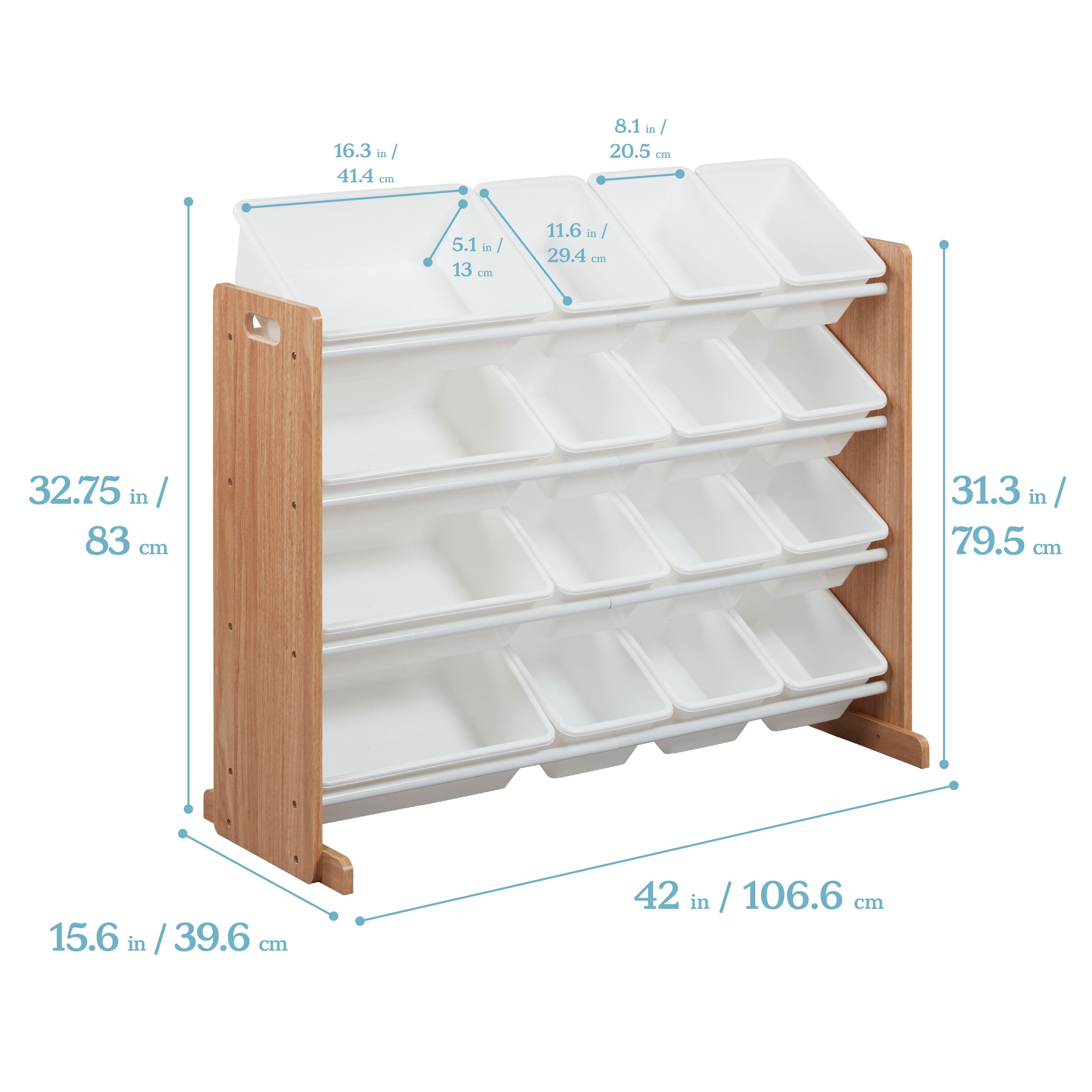 4-Tier Organizer with 16 Removable Plastic Bins, 4x4